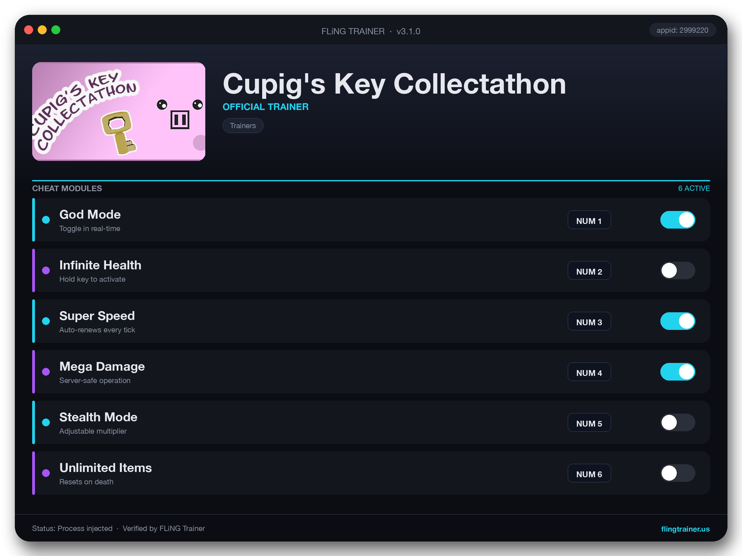 Cupig's Key Collectathon Trainer interface