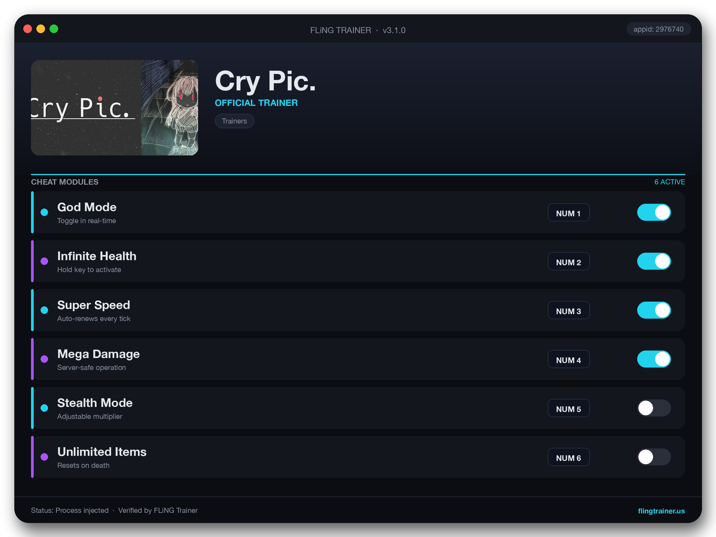 Cry Pic. Trainer interface