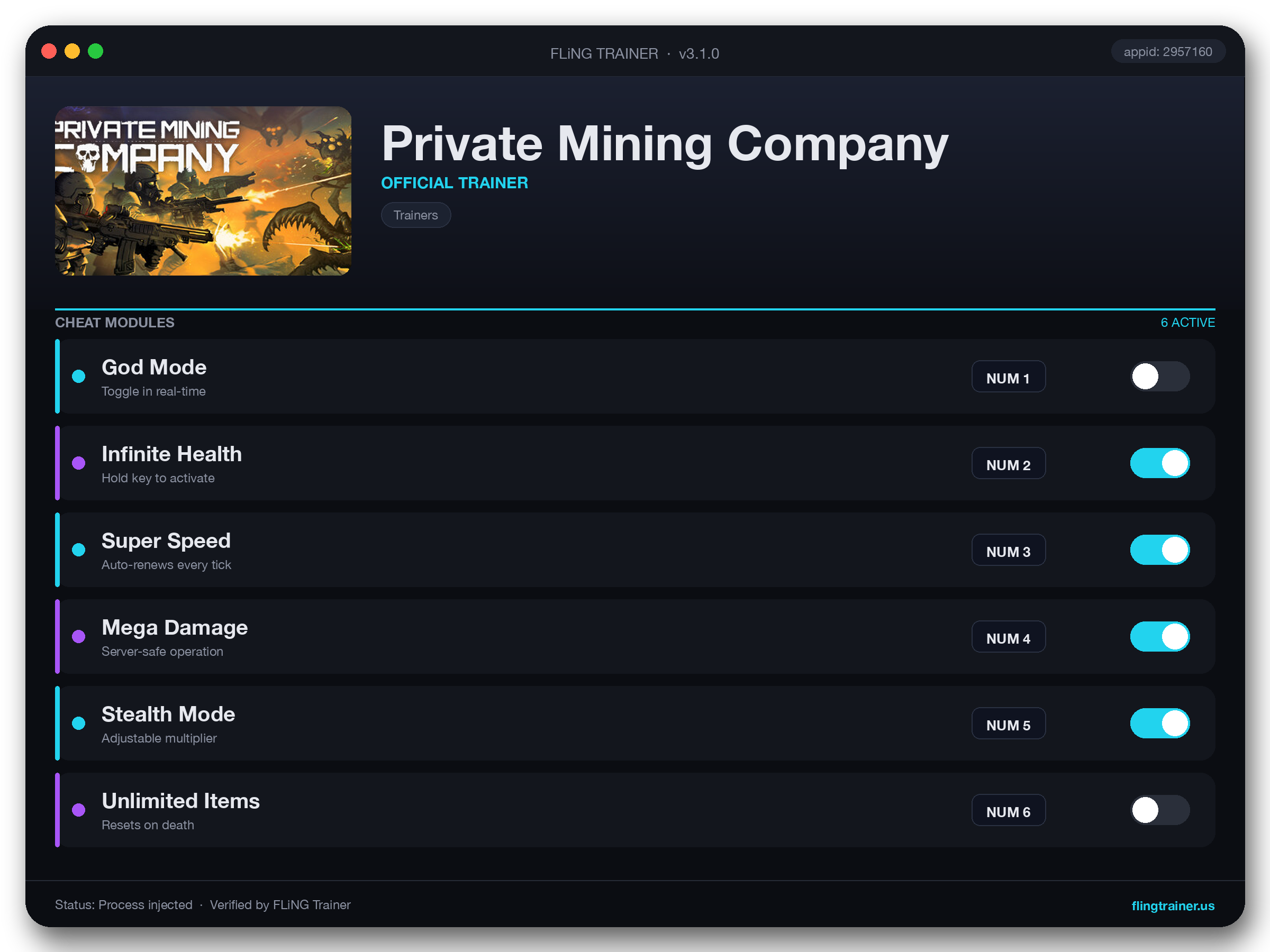 Private Mining Company Trainer interface