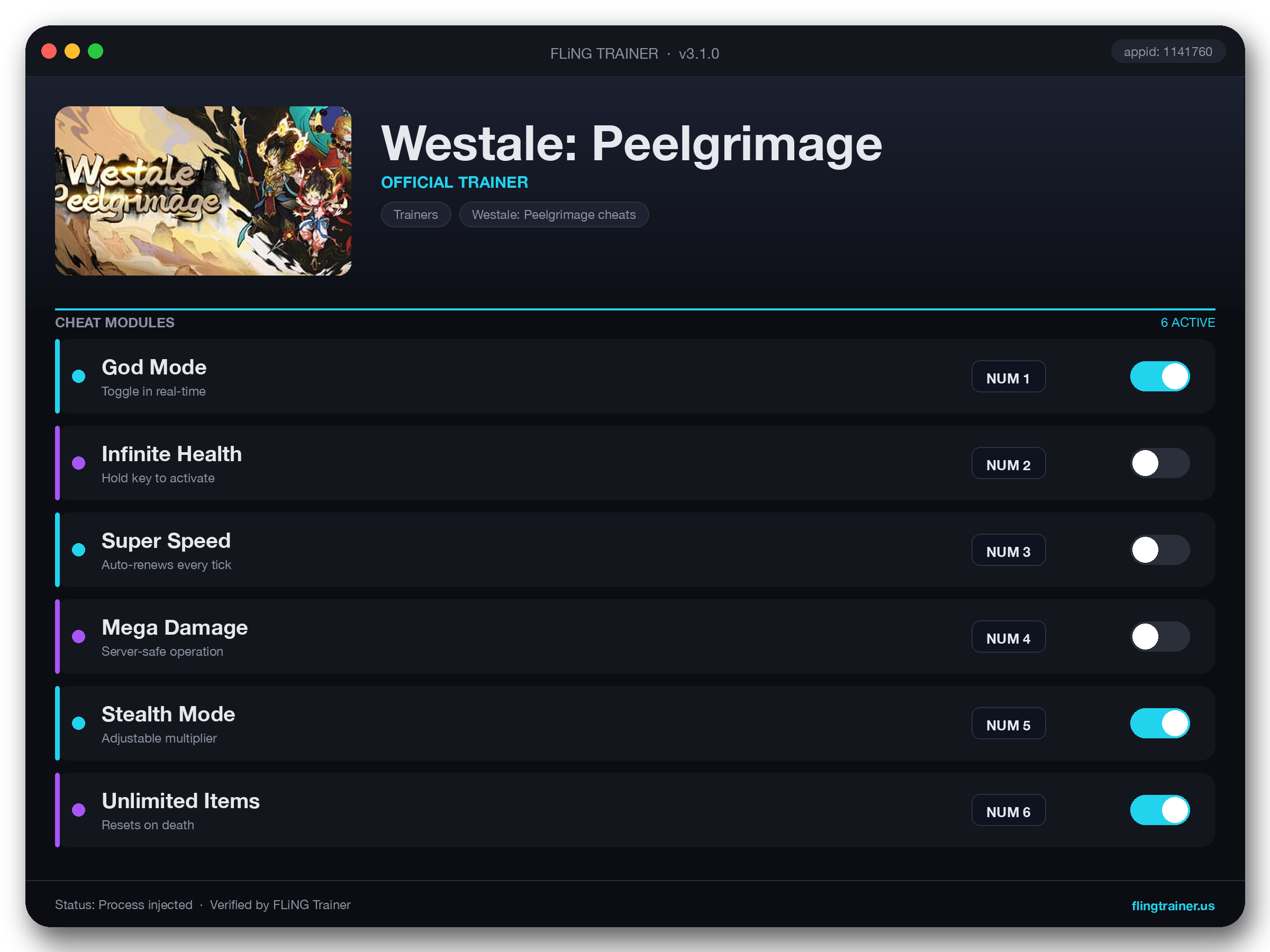 Westale: Peelgrimage Trainer interface