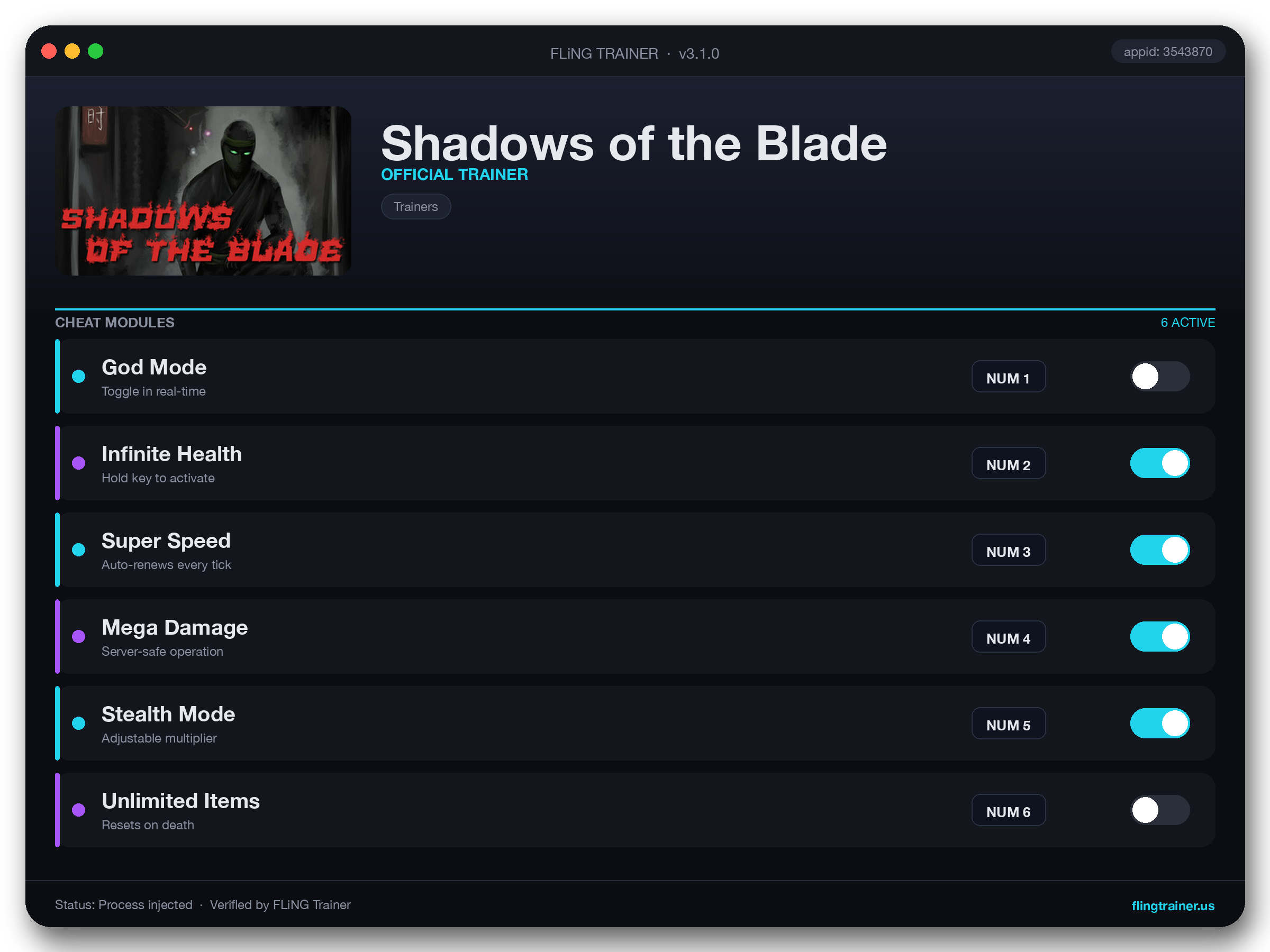 Shadows of the Blade Trainer interface