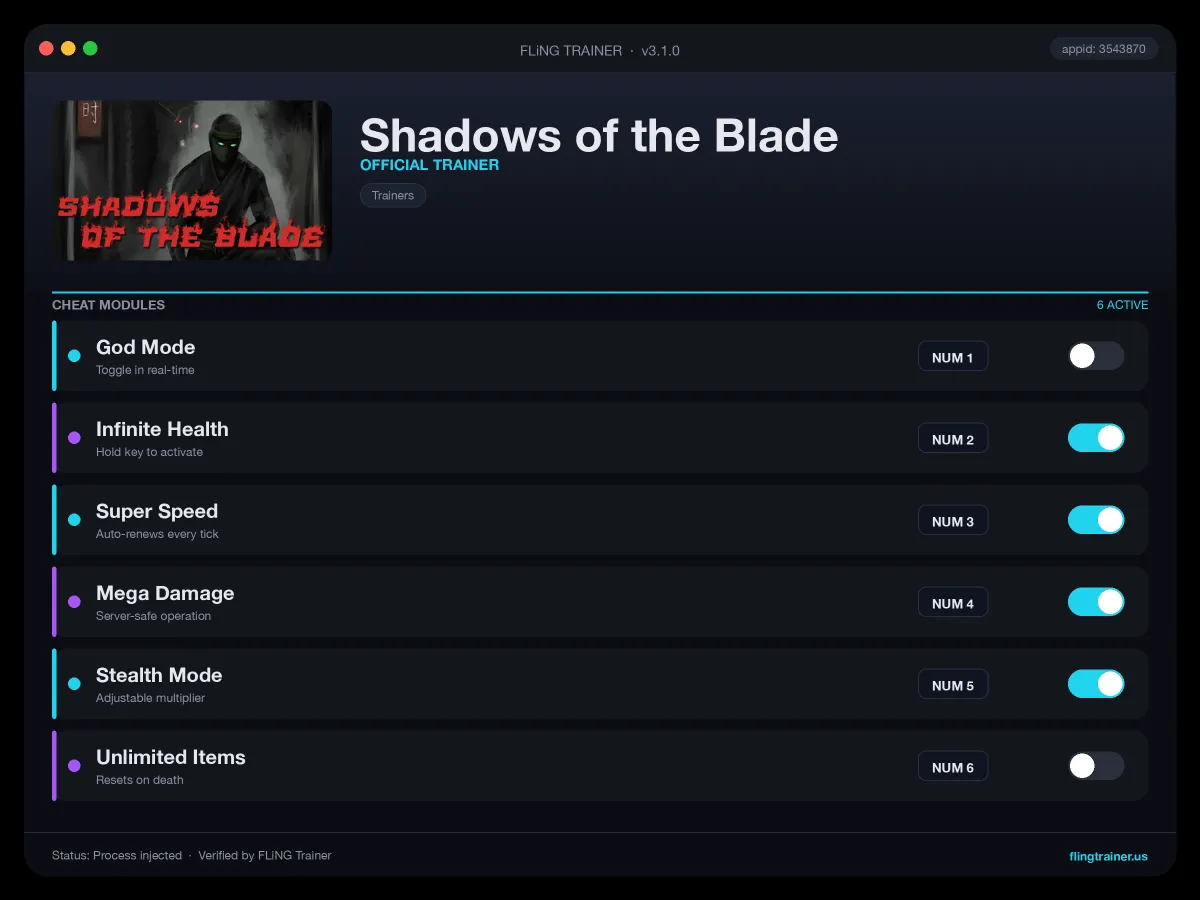 Shadows of the Blade Trainer interface