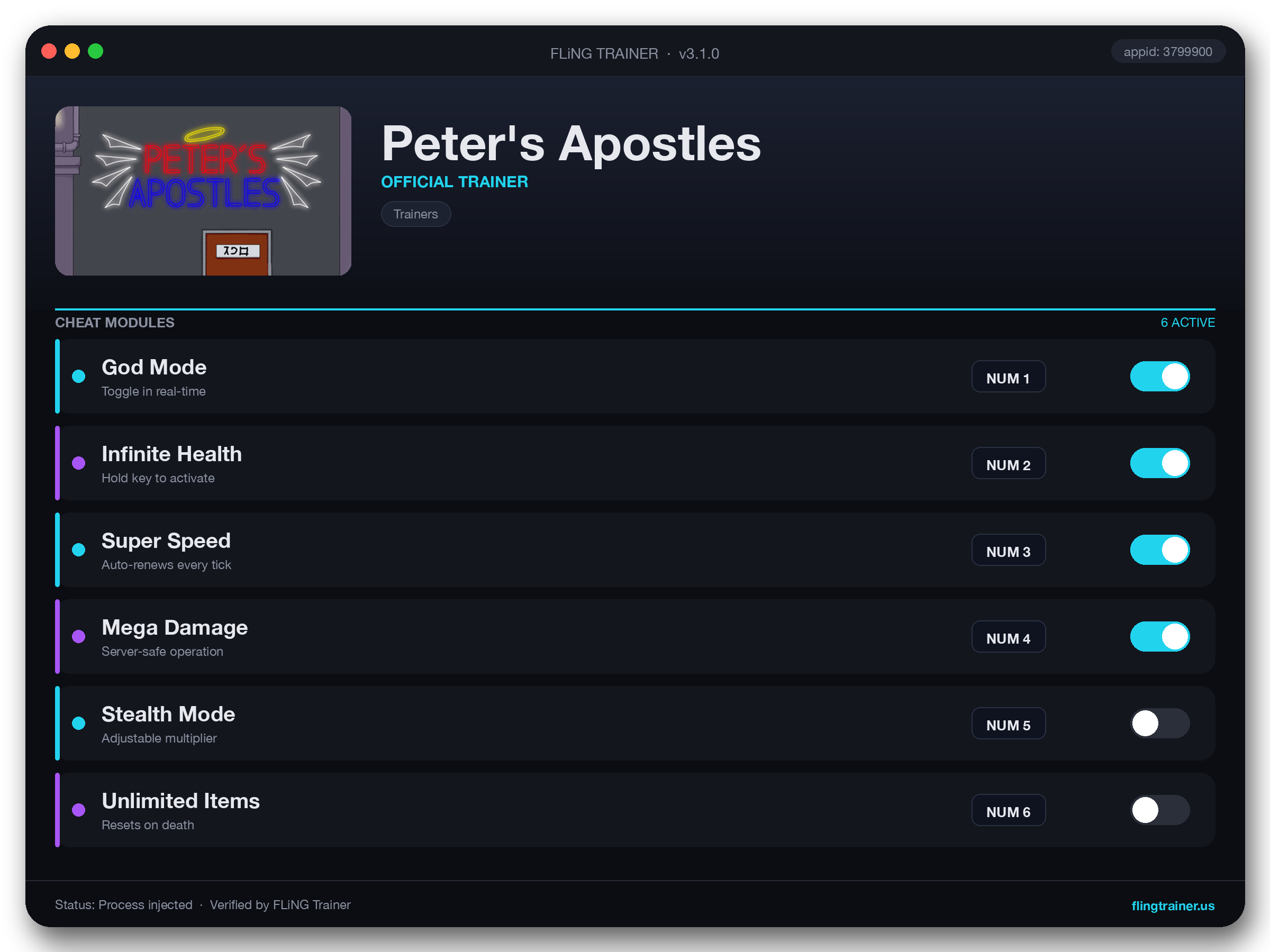 Peter's Apostles Trainer interface