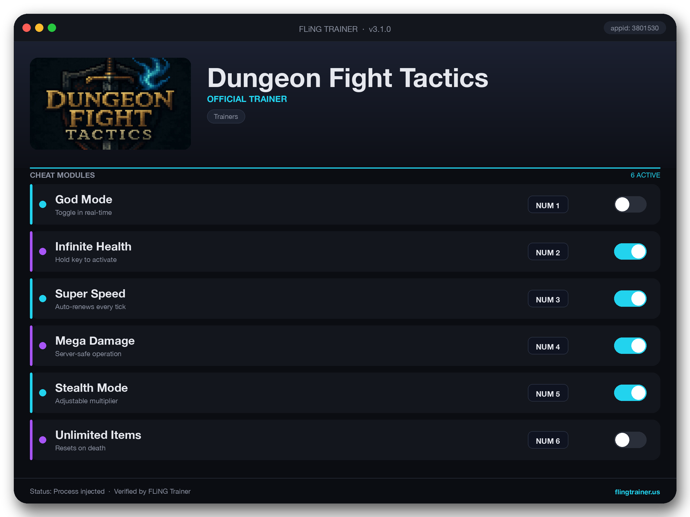 Dungeon Fight Tactics Trainer interface