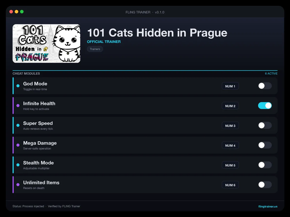 101 Cats Hidden in Prague Trainer interface