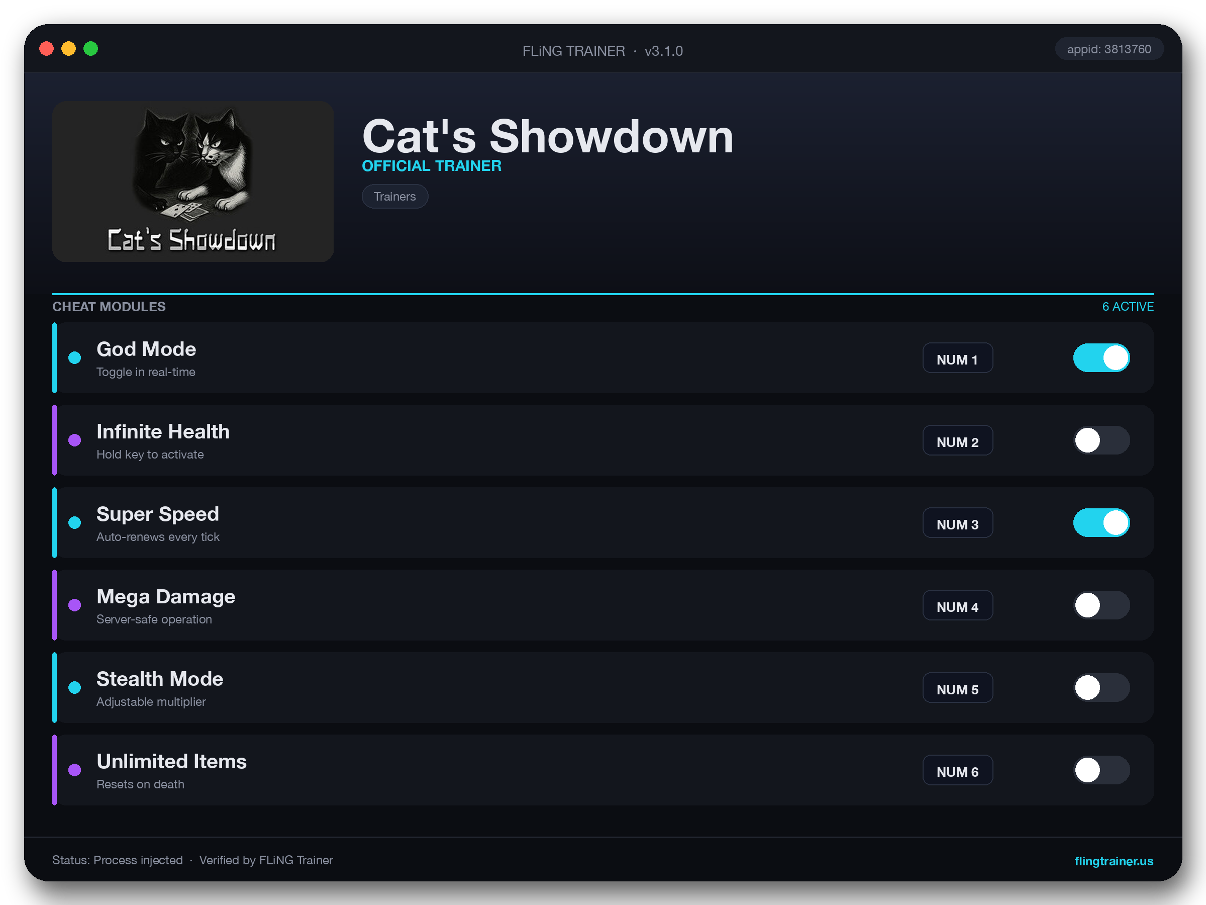 Cat's Showdown Trainer interface