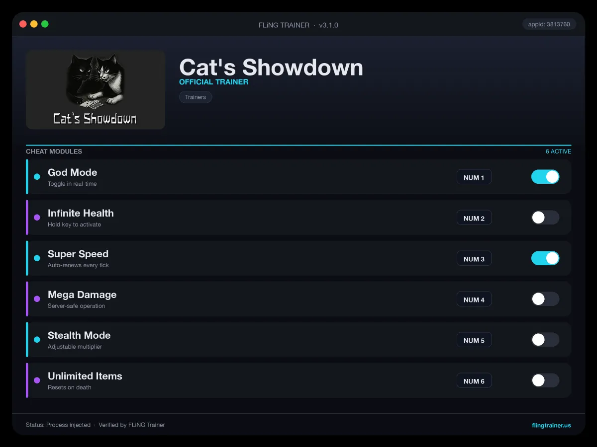 Cat's Showdown Trainer interface