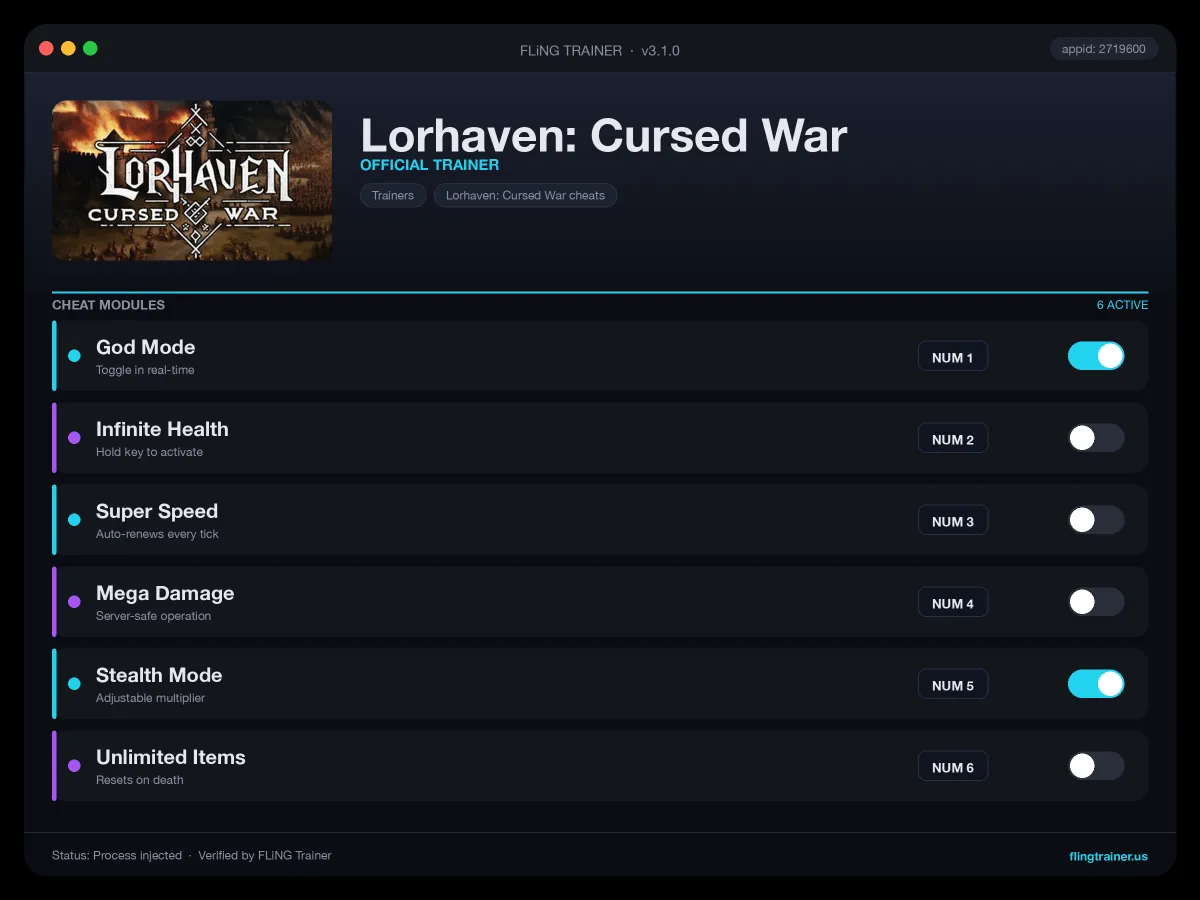 Lorhaven: Cursed War Trainer interface