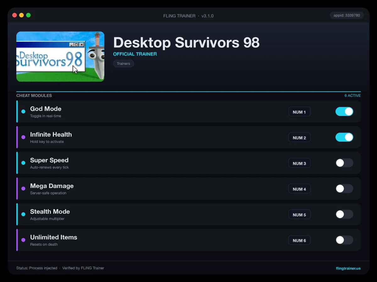 Desktop Survivors 98 Trainer interface