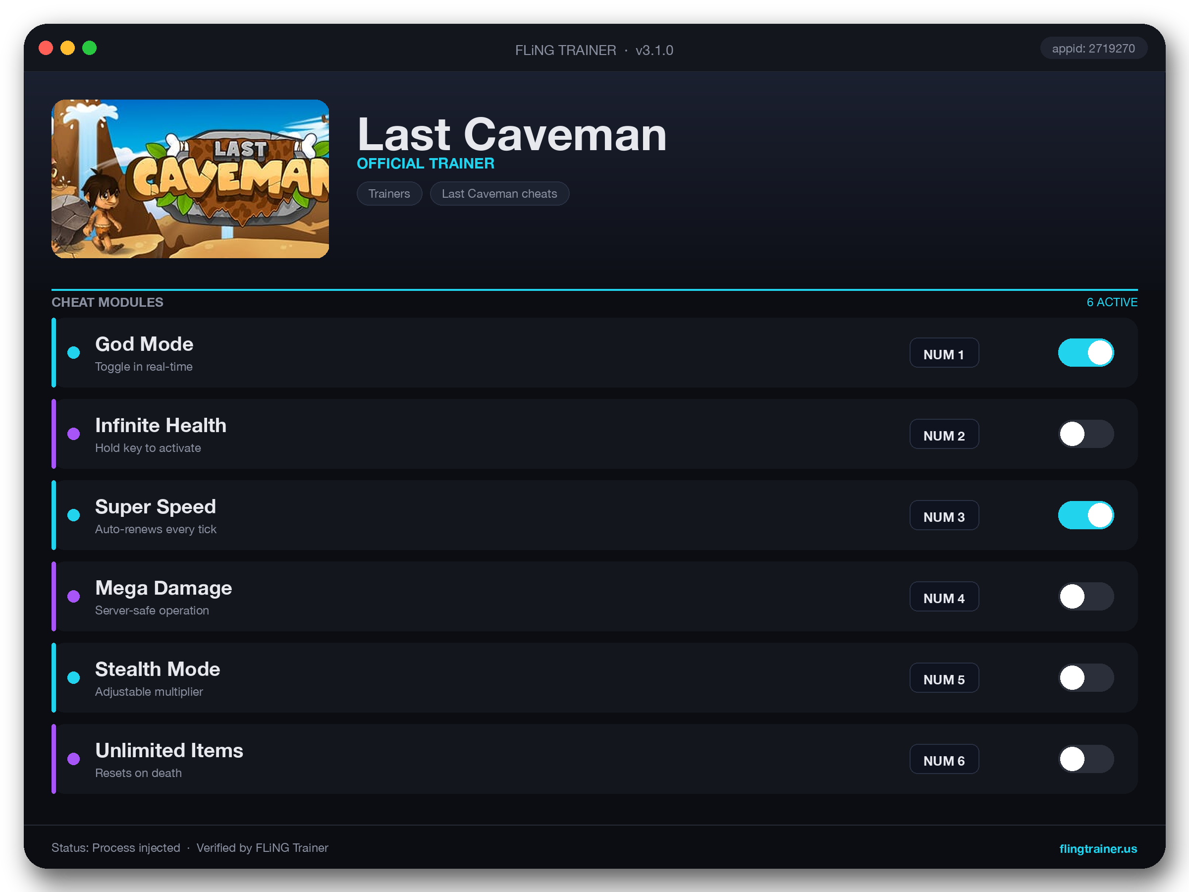 Last Caveman Trainer interface