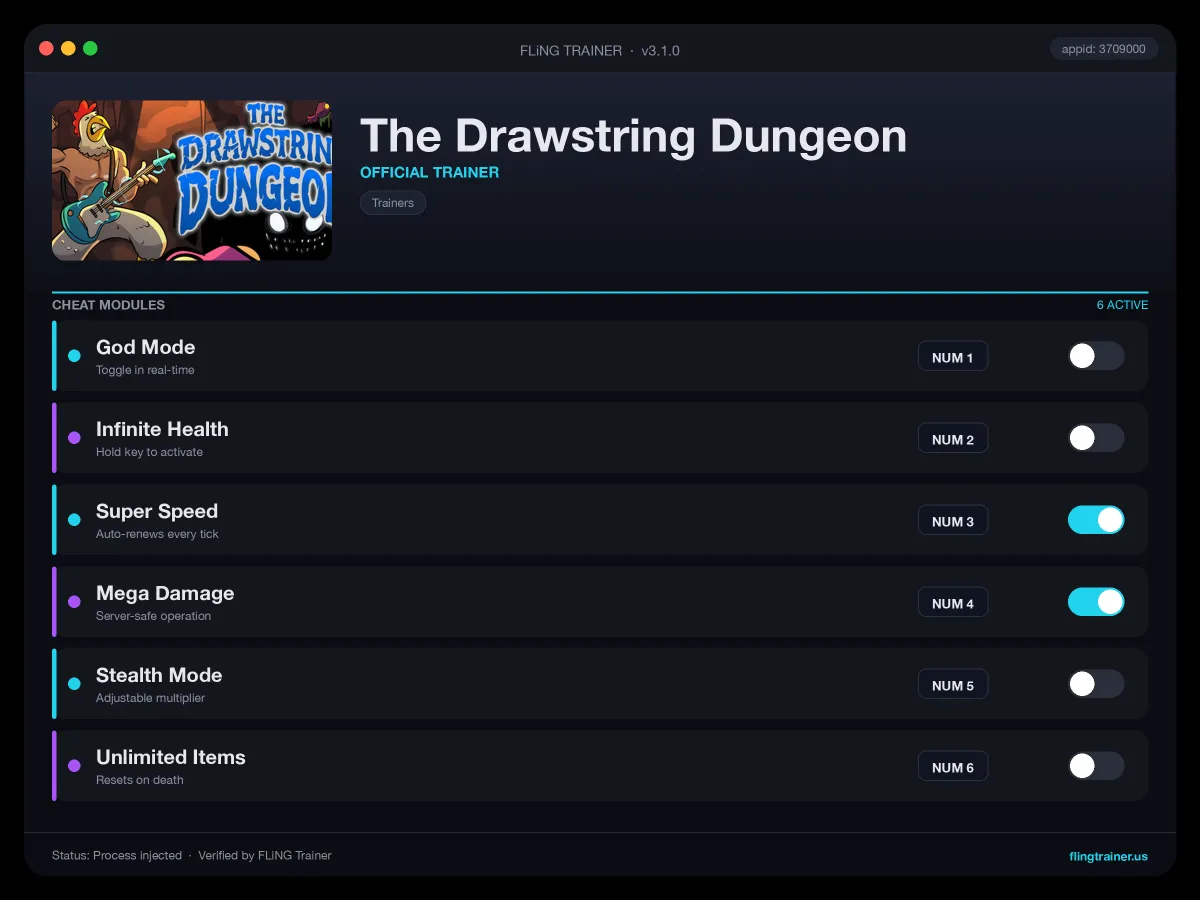 The Drawstring Dungeon Trainer interface
