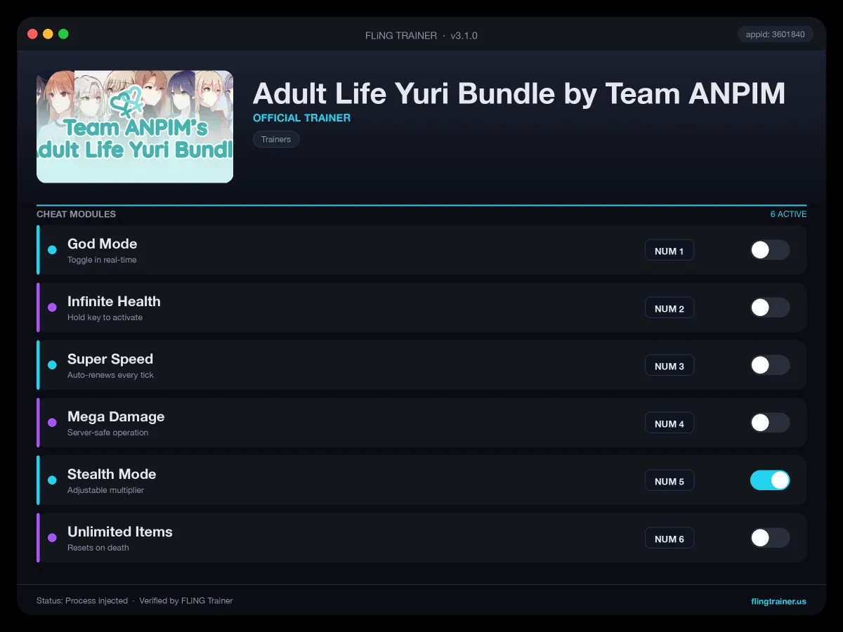 Adult Life Yuri Bundle by Team ANPIM Trainer interface