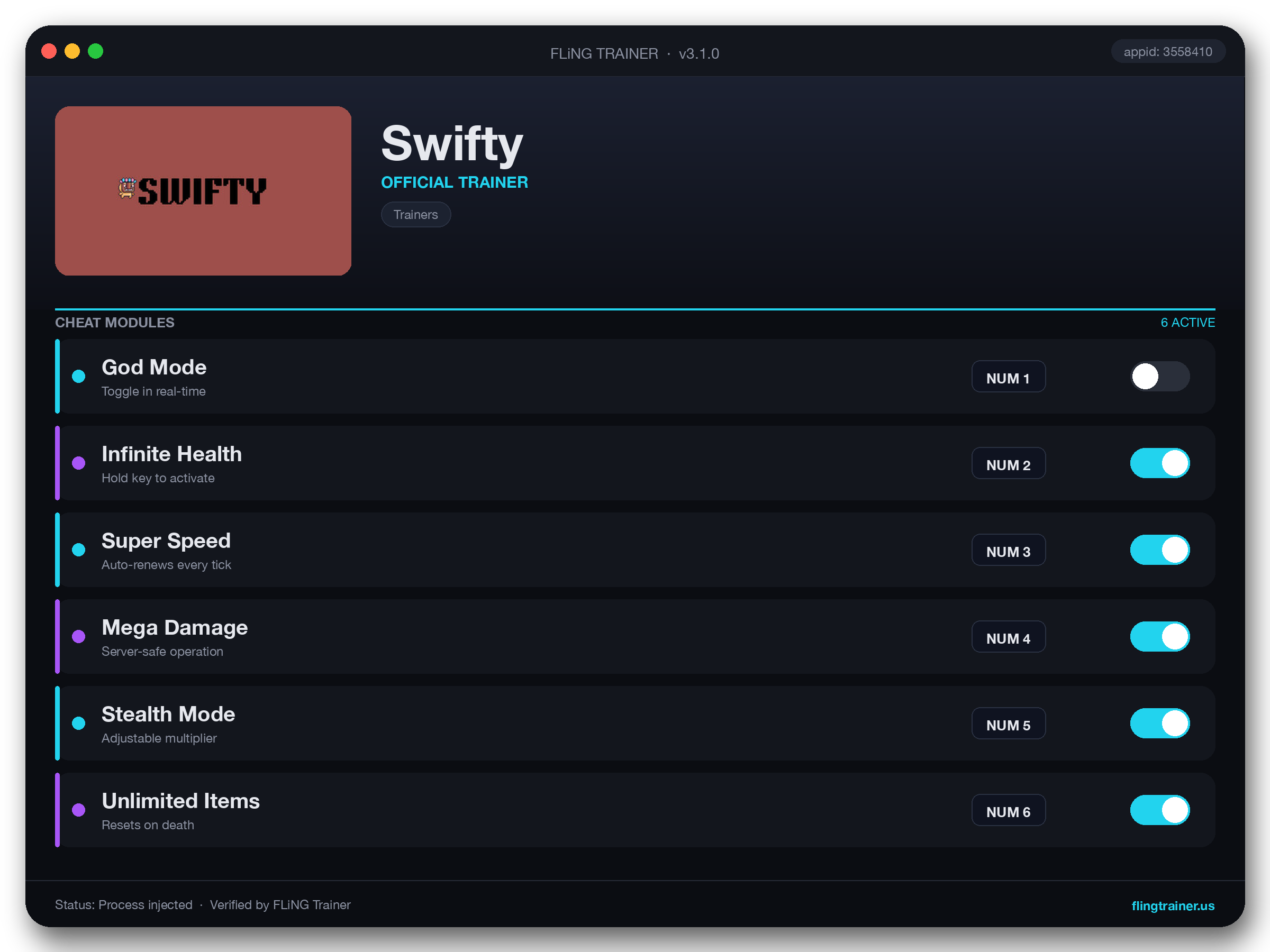 Swifty Trainer interface