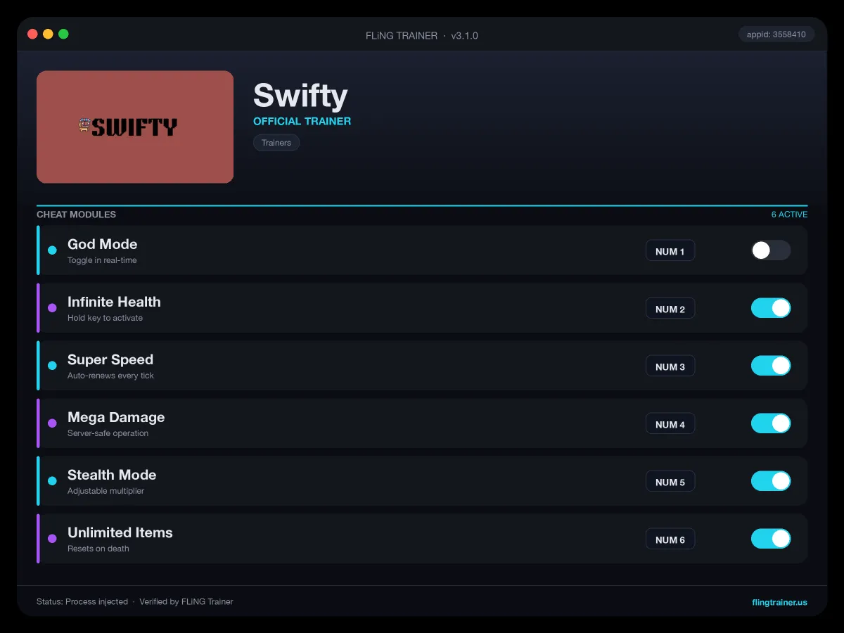 Swifty Trainer interface
