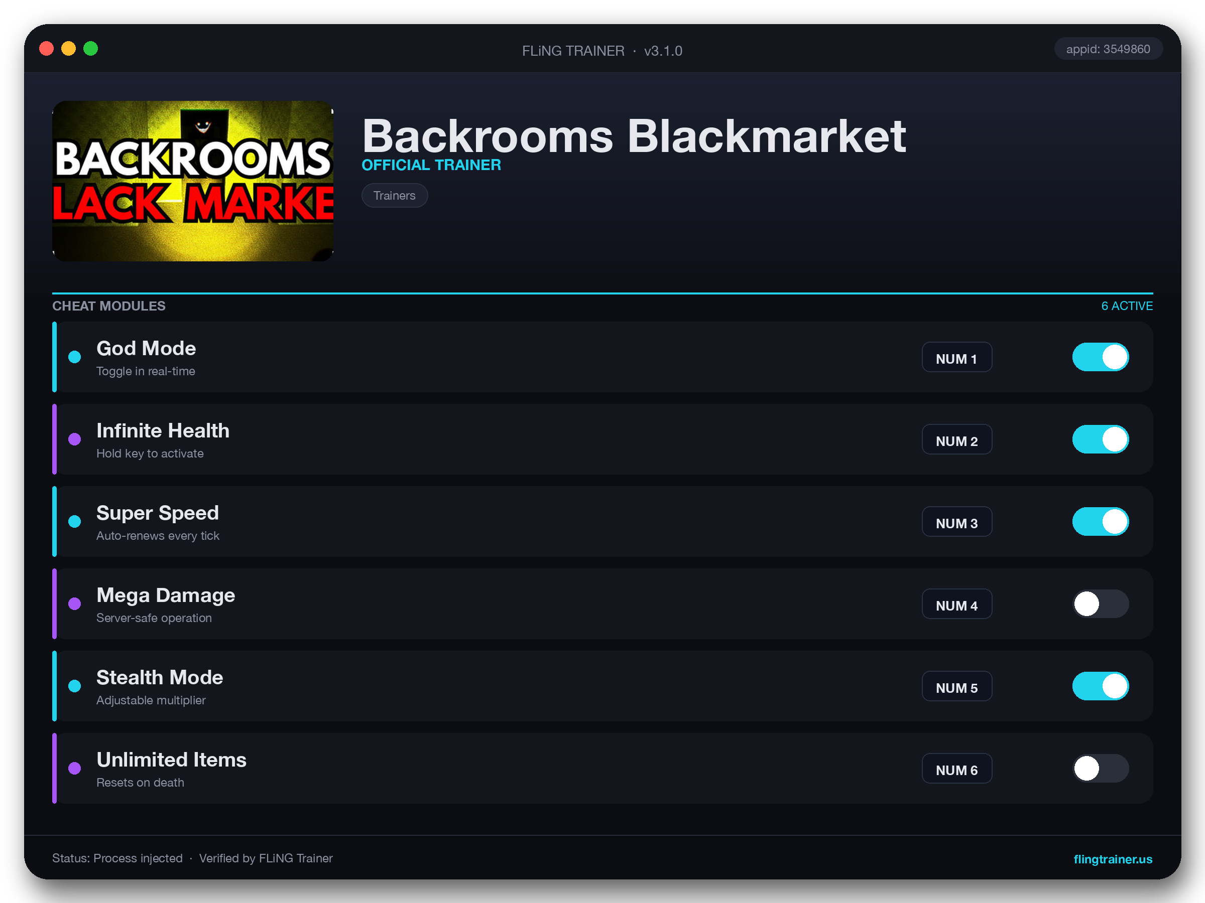 Backrooms Blackmarket Trainer interface