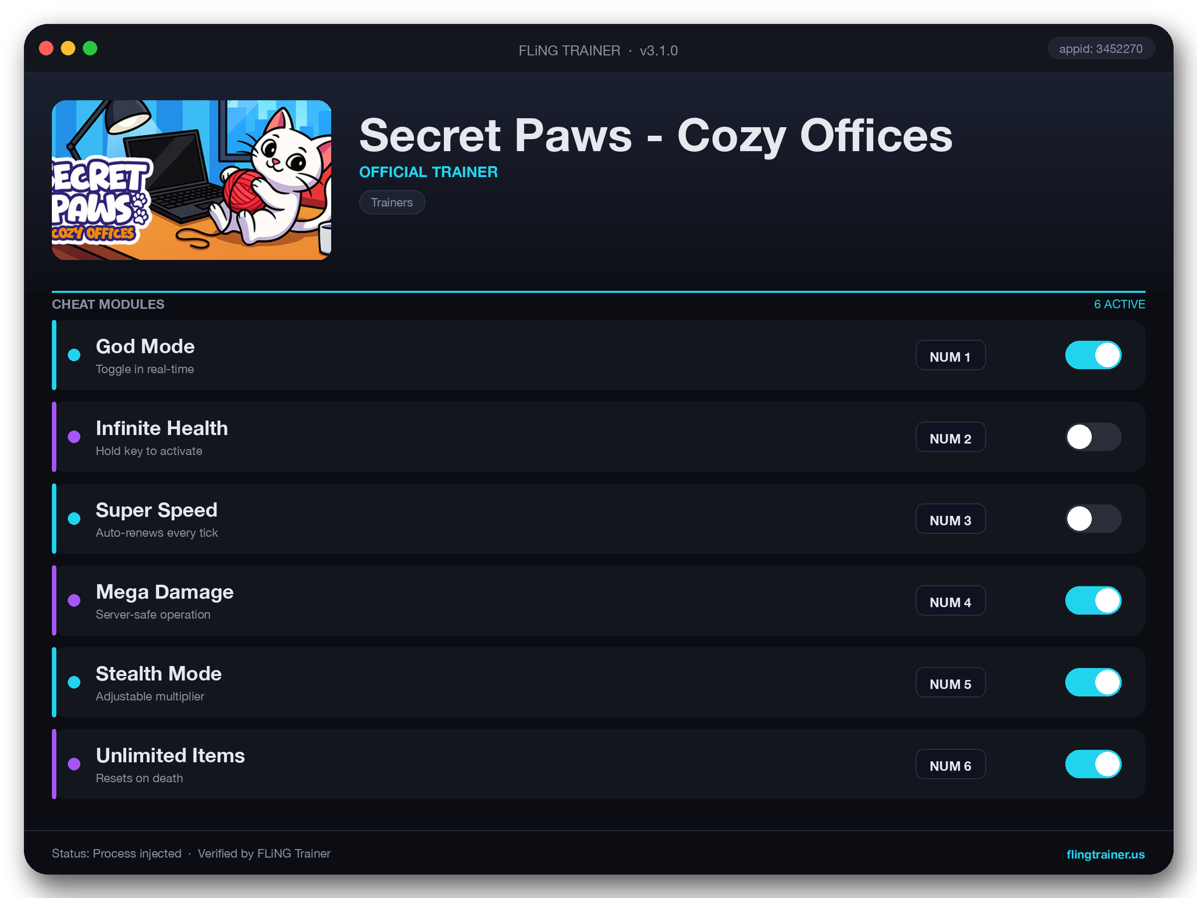 Secret Paws - Cozy Offices Trainer interface