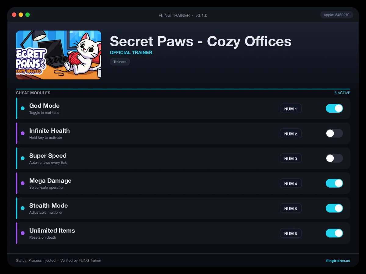 Secret Paws - Cozy Offices Trainer interface