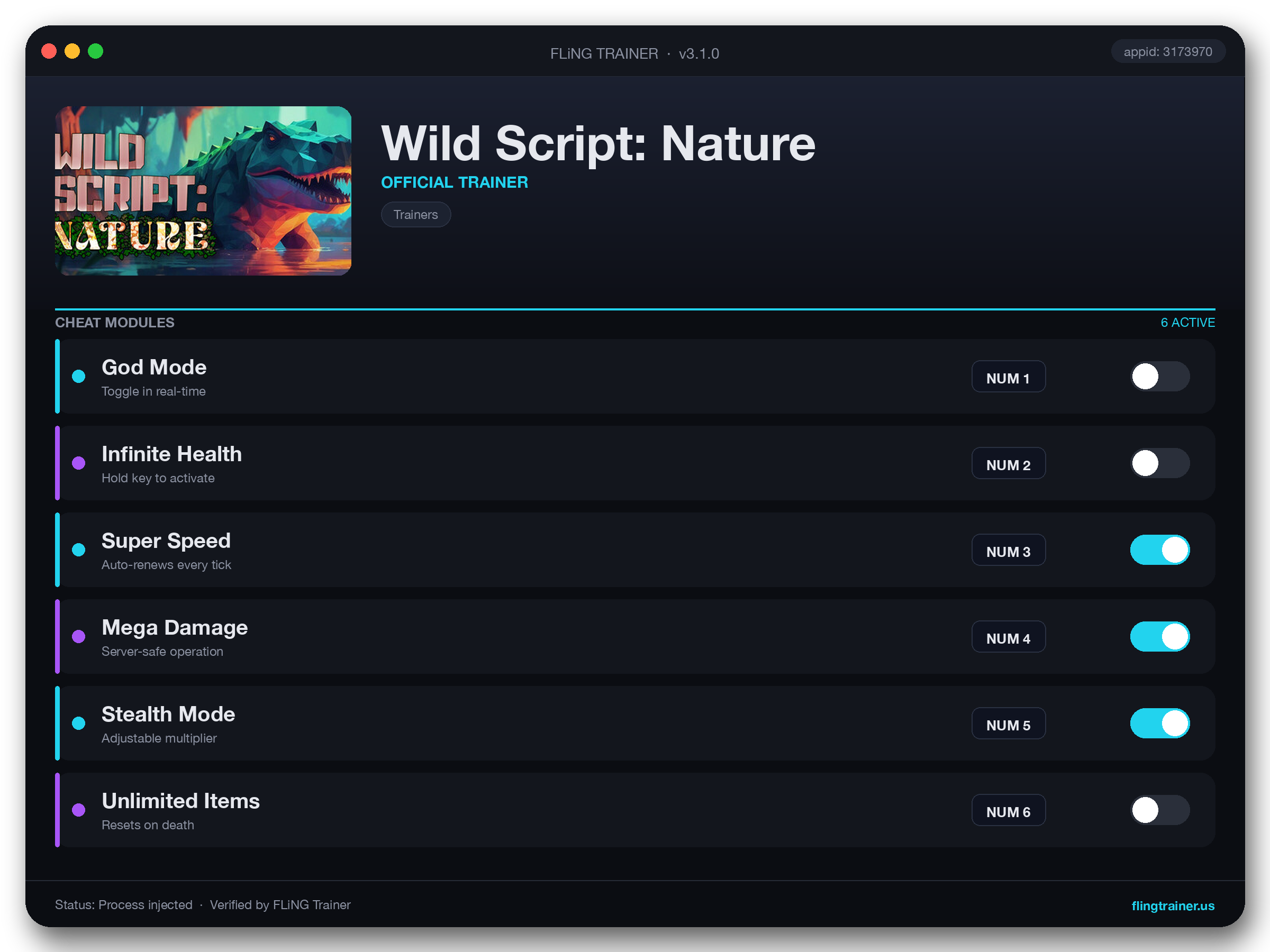 Wild Script: Nature Trainer interface