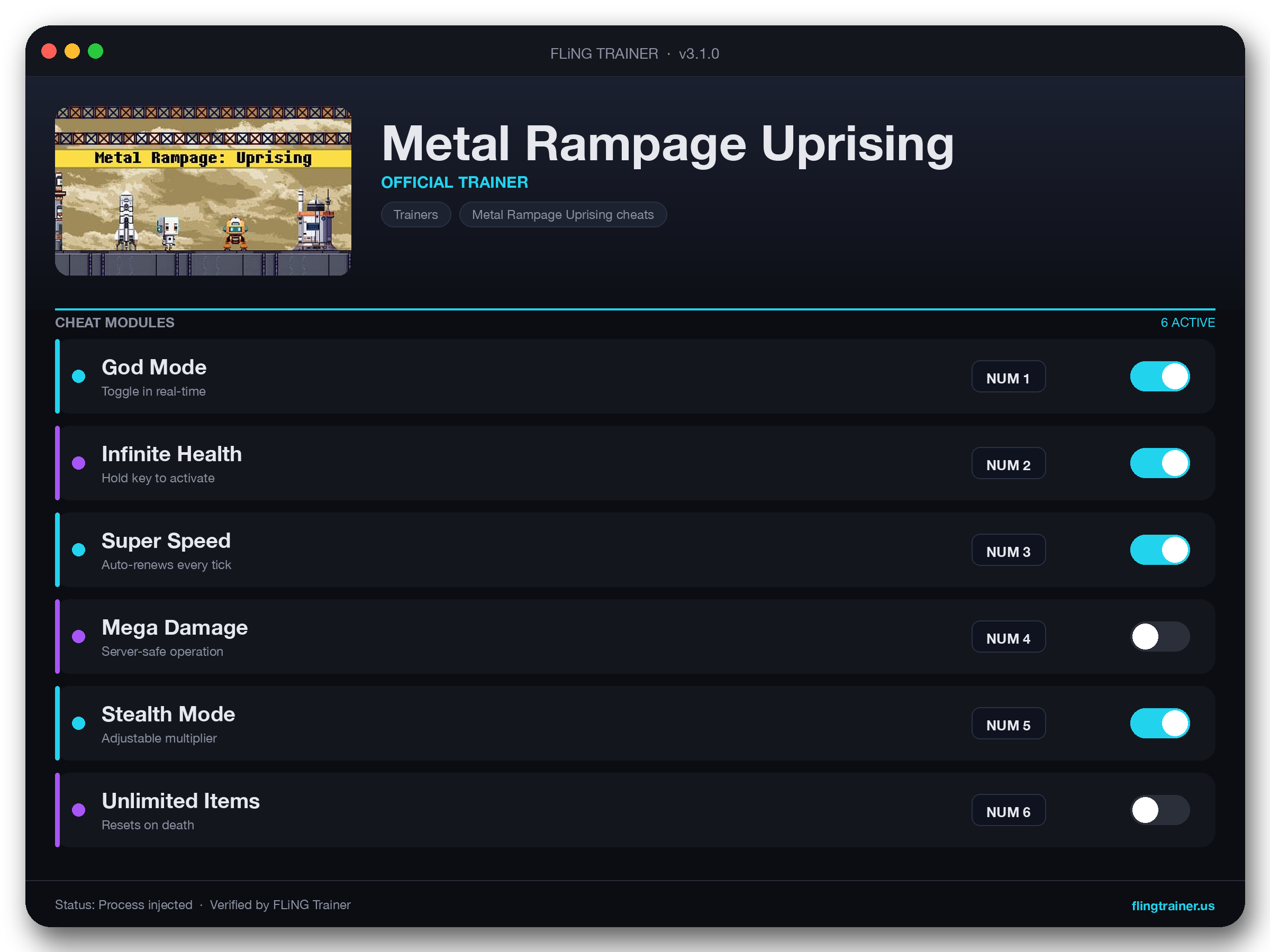 Metal Rampage Uprising Trainer interface