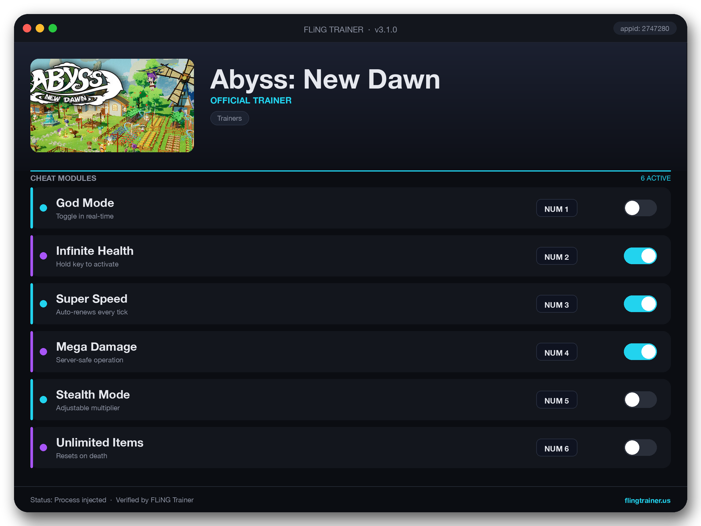 Abyss: New Dawn Trainer interface