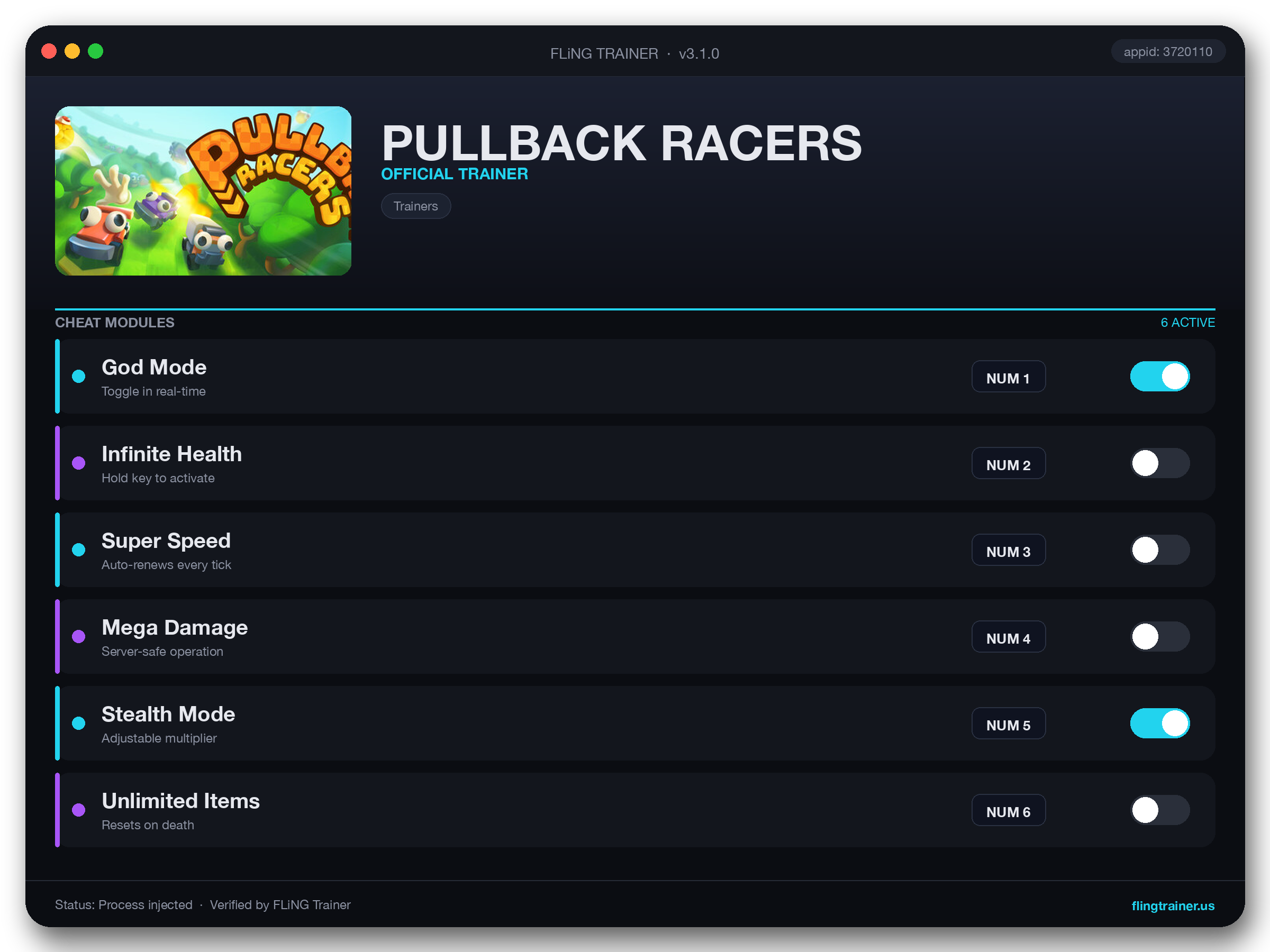 PULLBACK RACERS Trainer interface