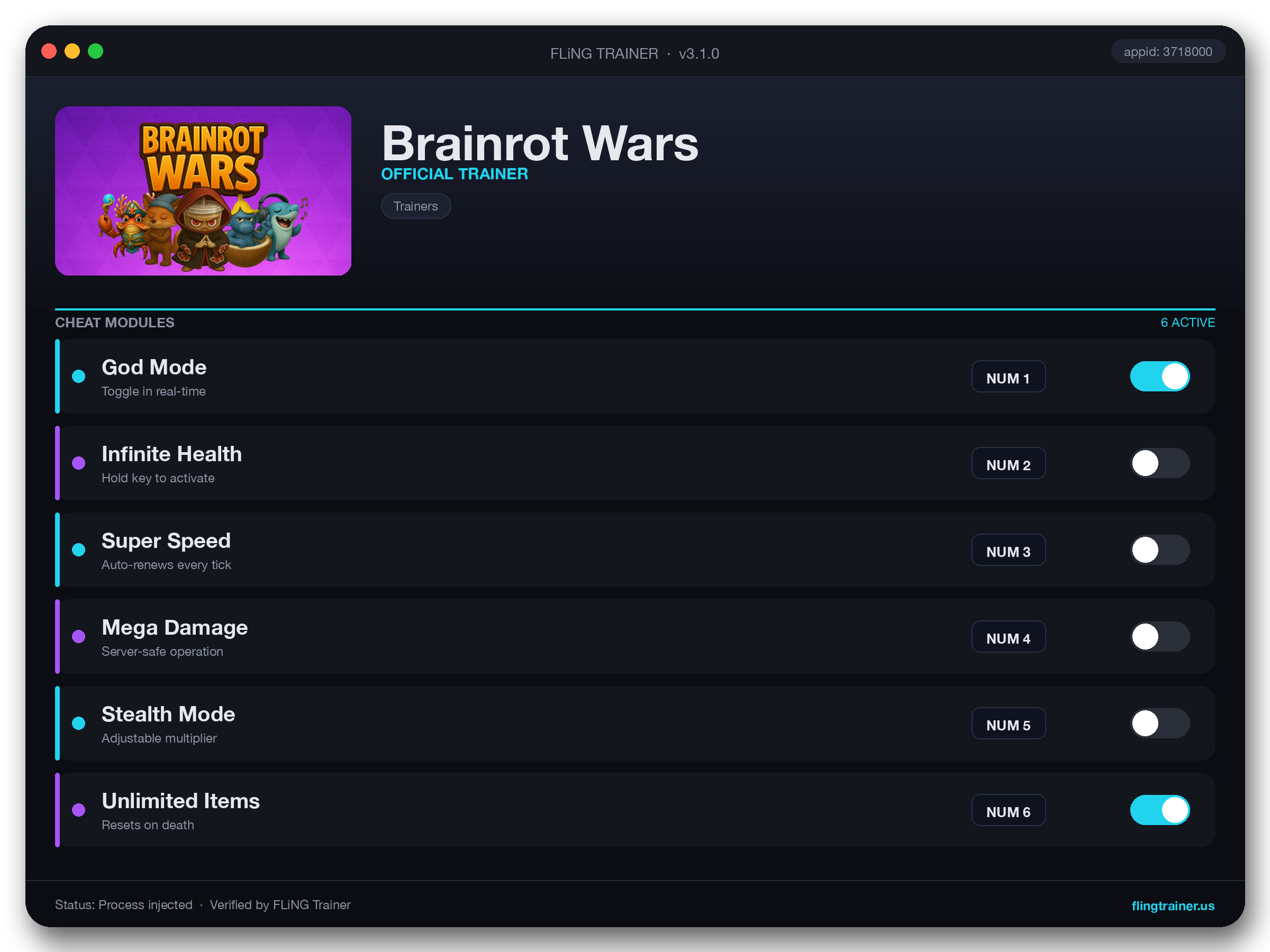 Brainrot Wars Trainer interface