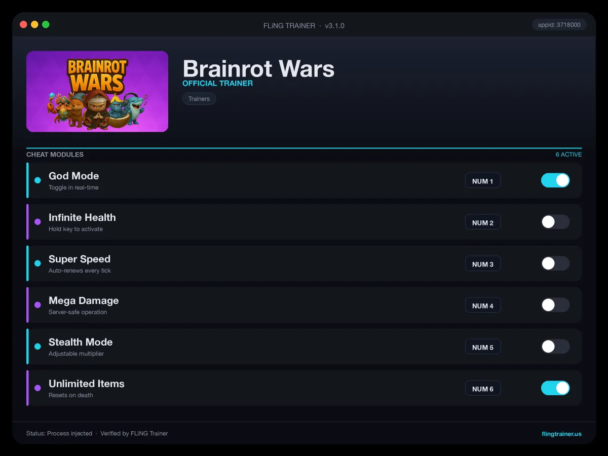 Brainrot Wars Trainer interface