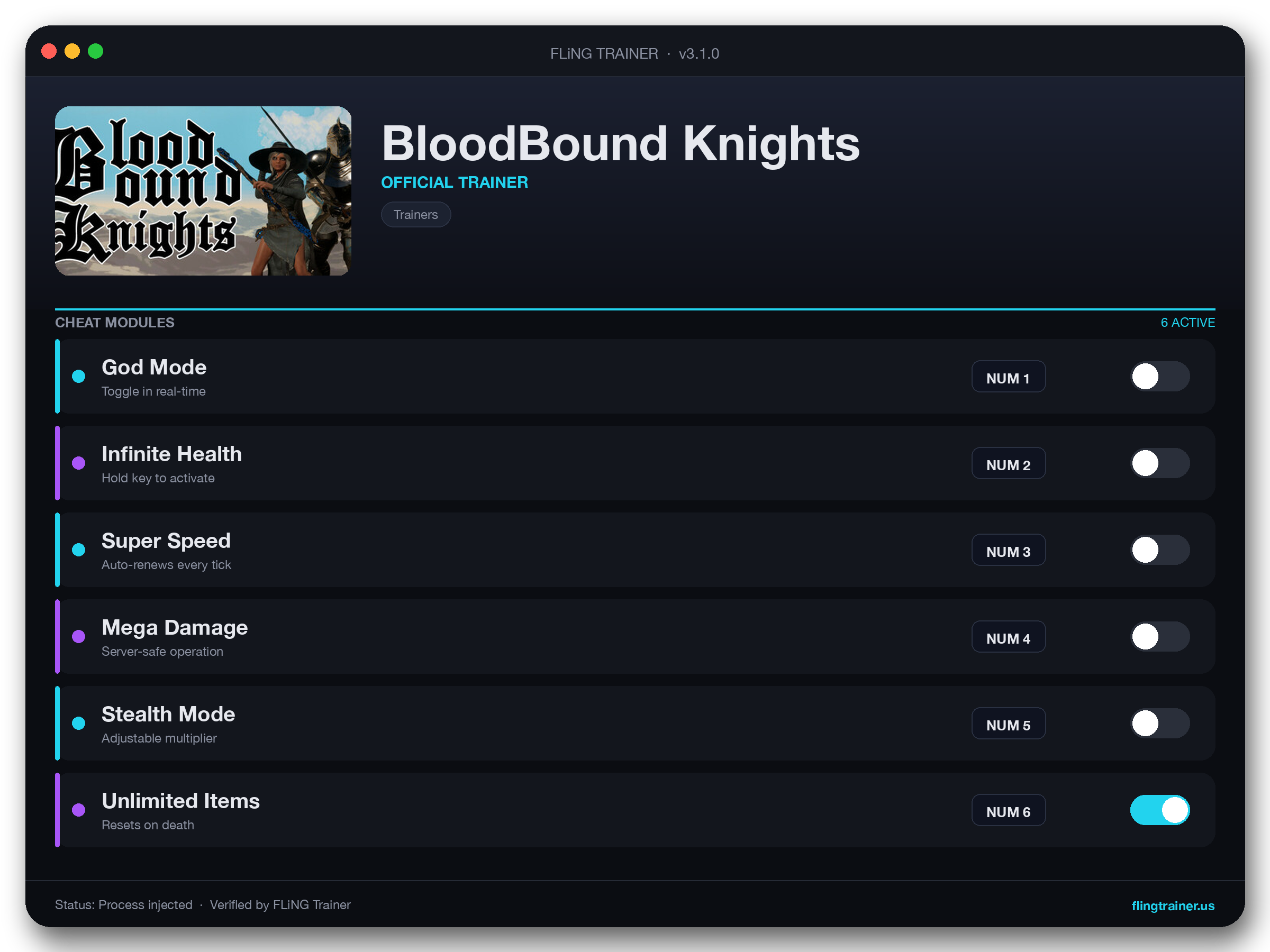 BloodBound Knights Trainer interface