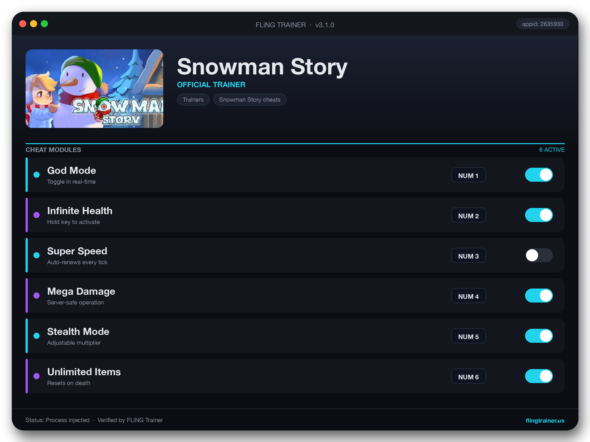 Snowman Story Trainer interface