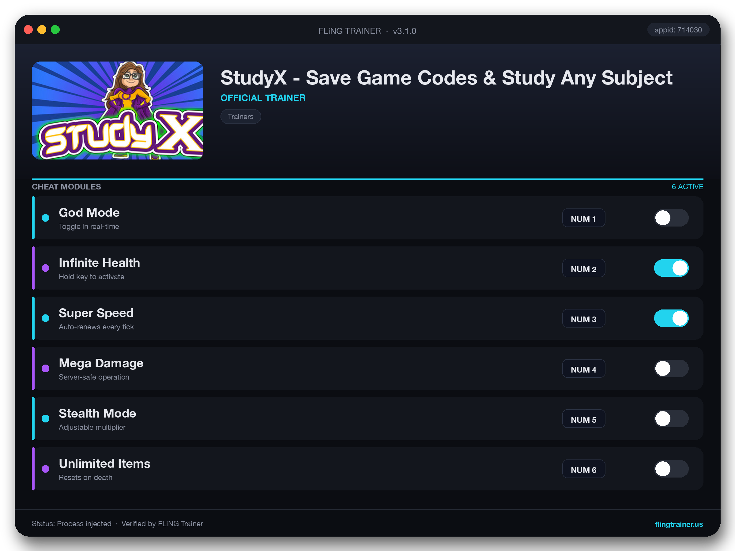 StudyX - Save Game Codes & Study Any Subject Trainer interface