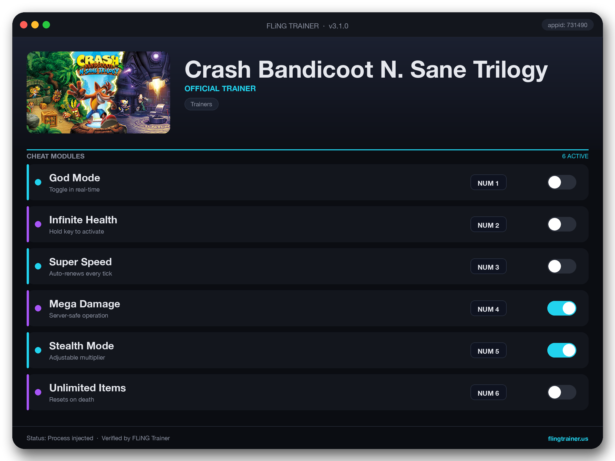 Crash Bandicoot N. Sane Trilogy Trainer interface