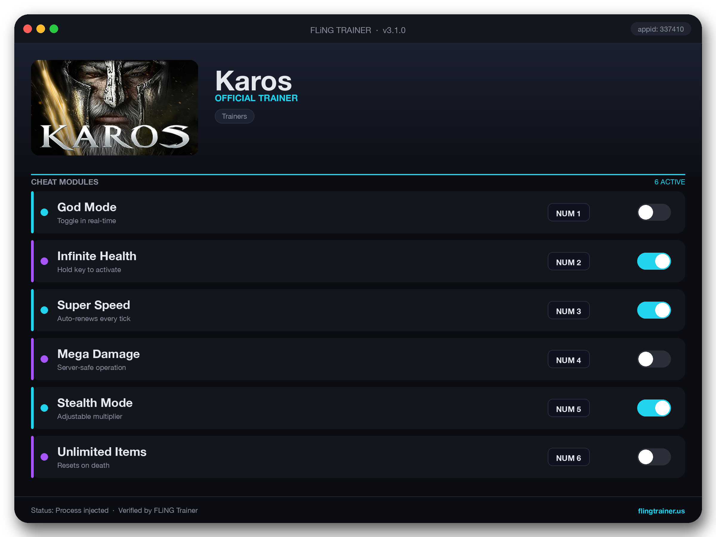 Karos Trainer interface
