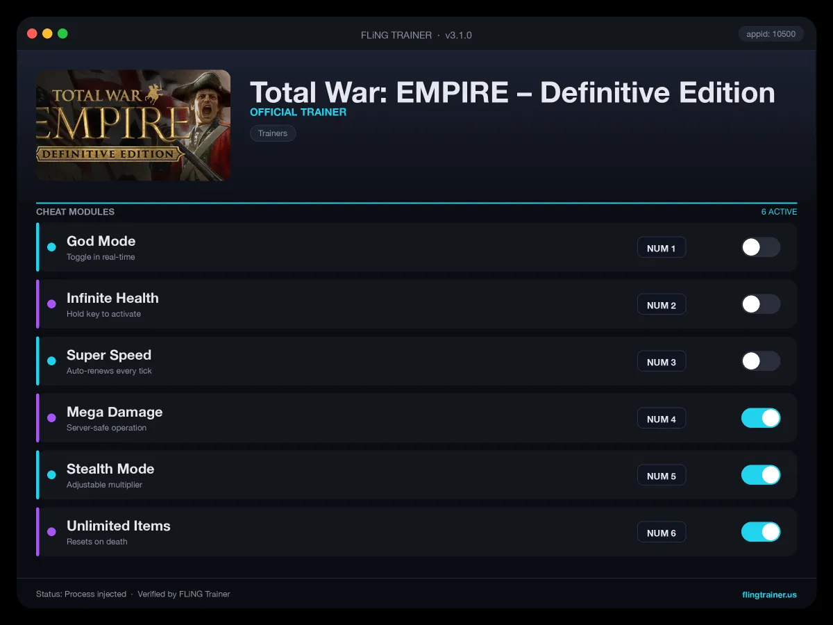 Total War: EMPIRE – Definitive Edition Trainer interface