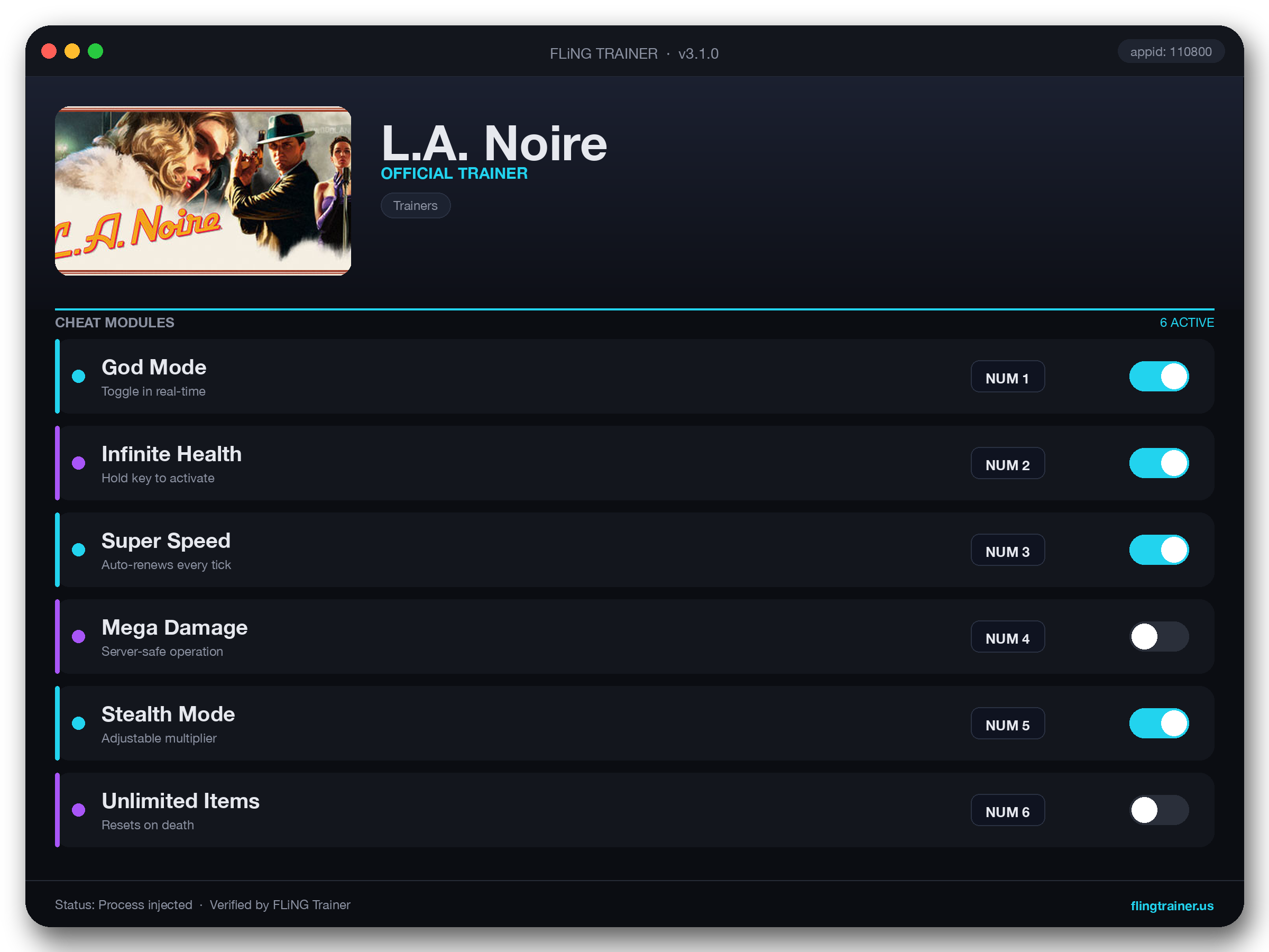 L.A. Noire Trainer interface