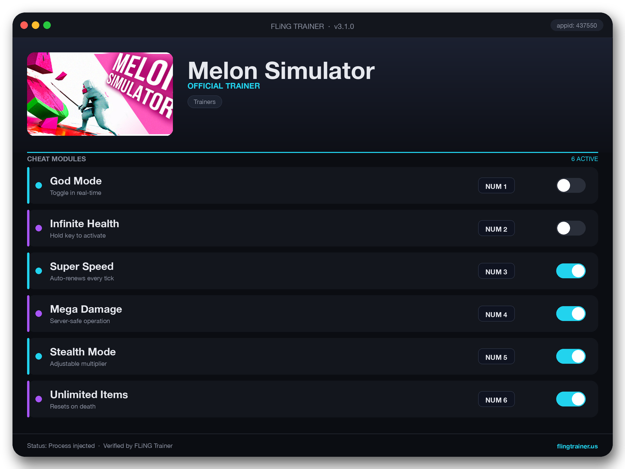 Melon Simulator Trainer interface