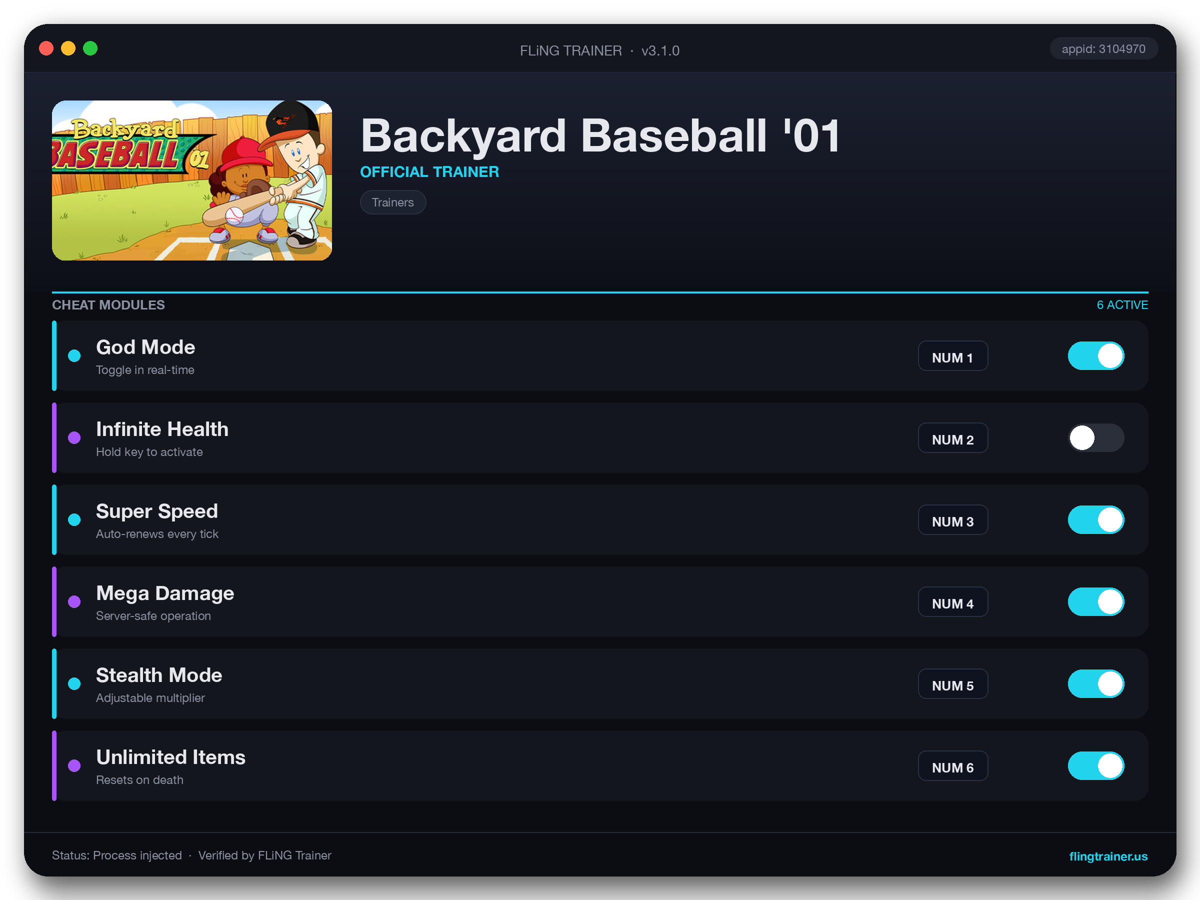 Backyard Baseball '01 Trainer interface