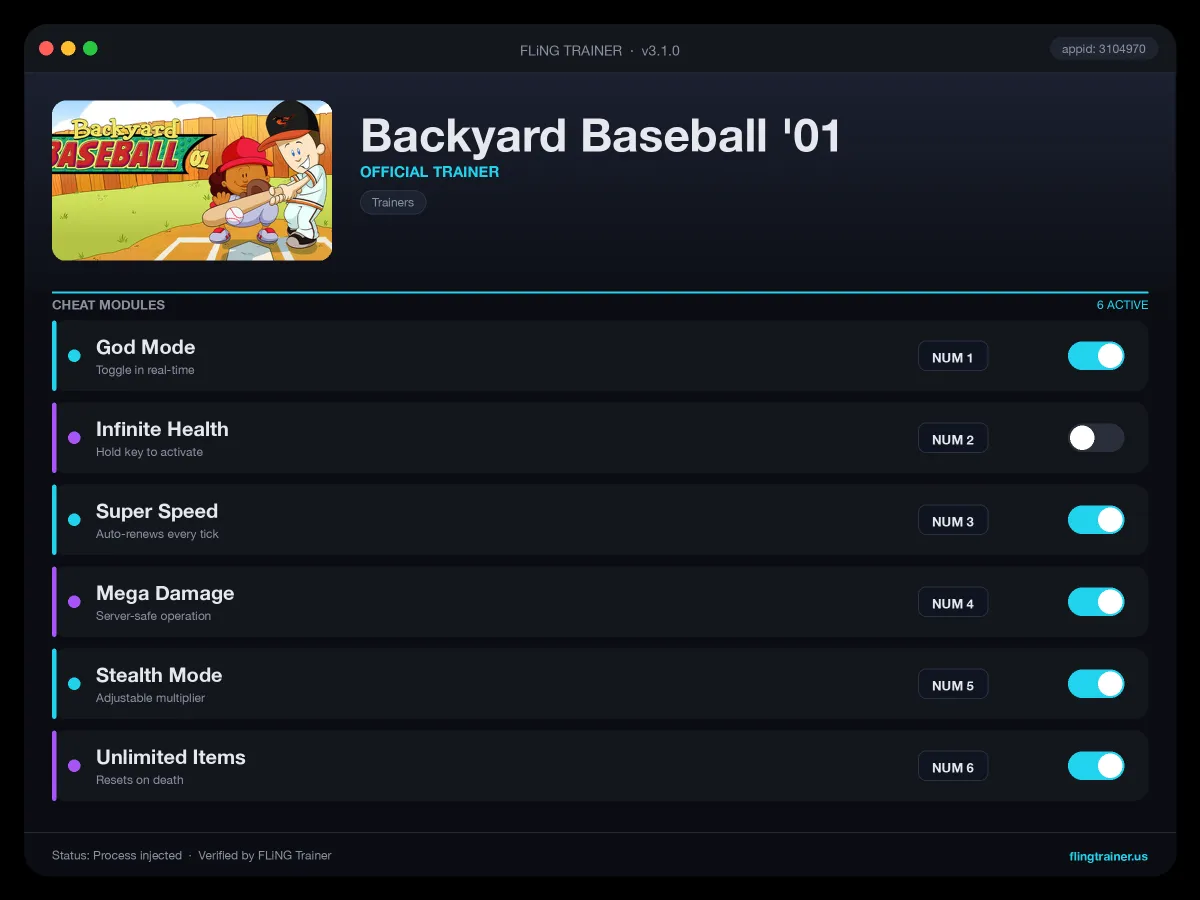 Backyard Baseball '01 Trainer interface