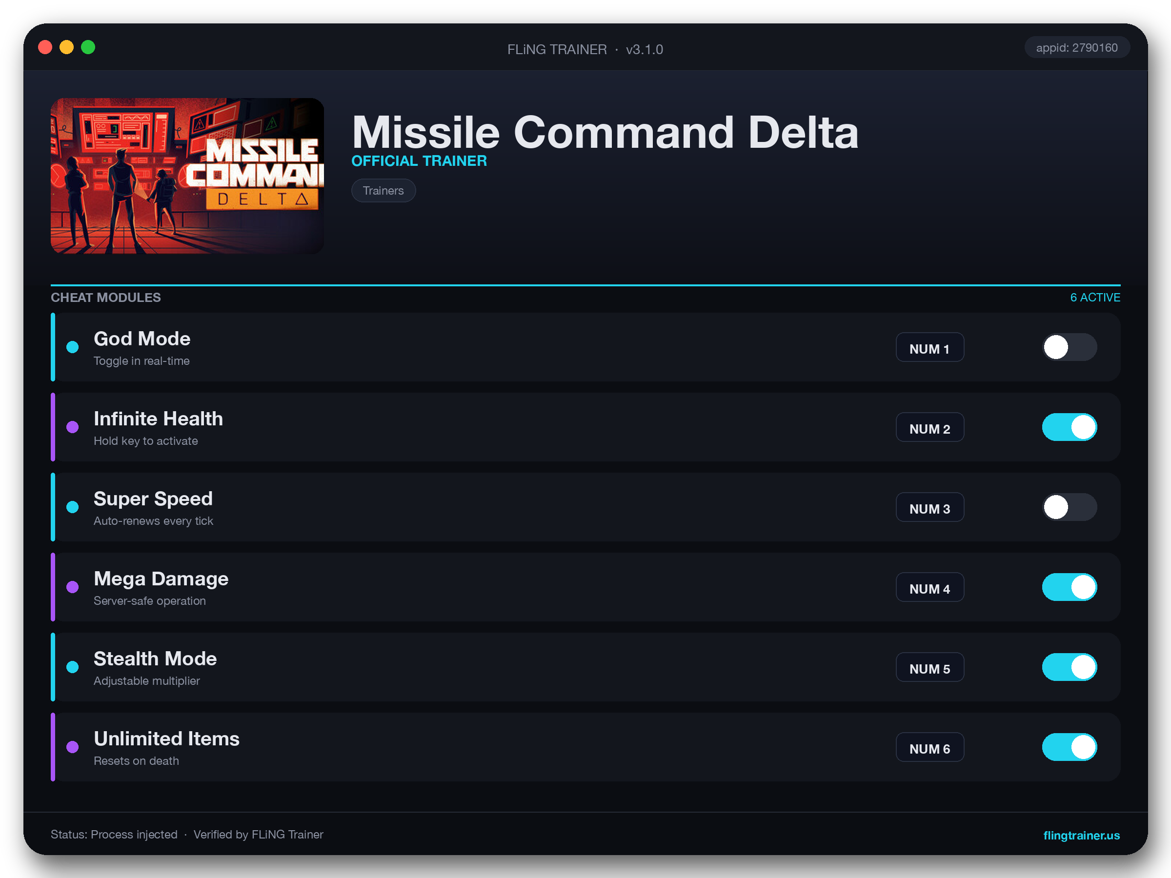 Missile Command Delta Trainer interface
