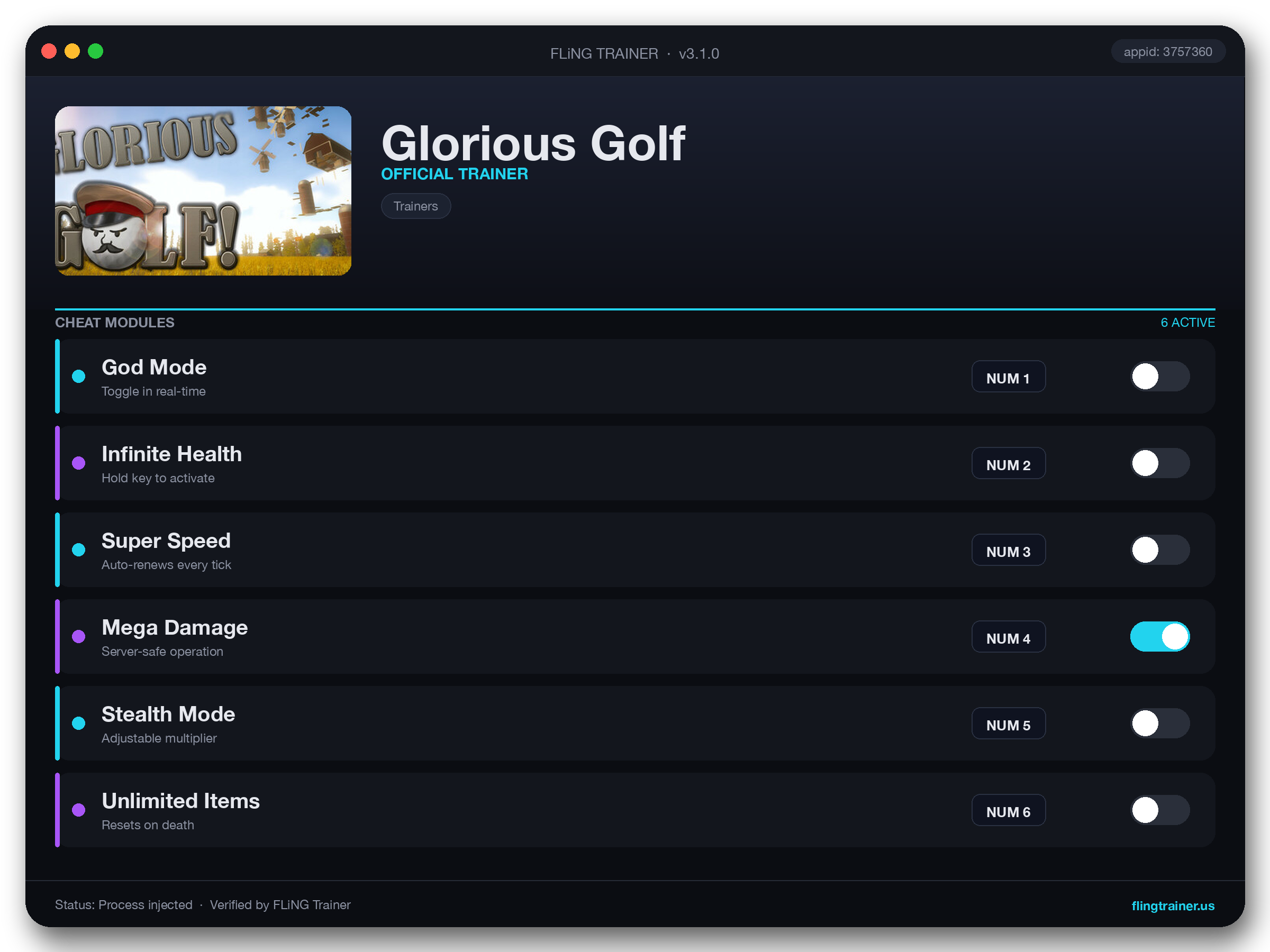Glorious Golf Trainer interface