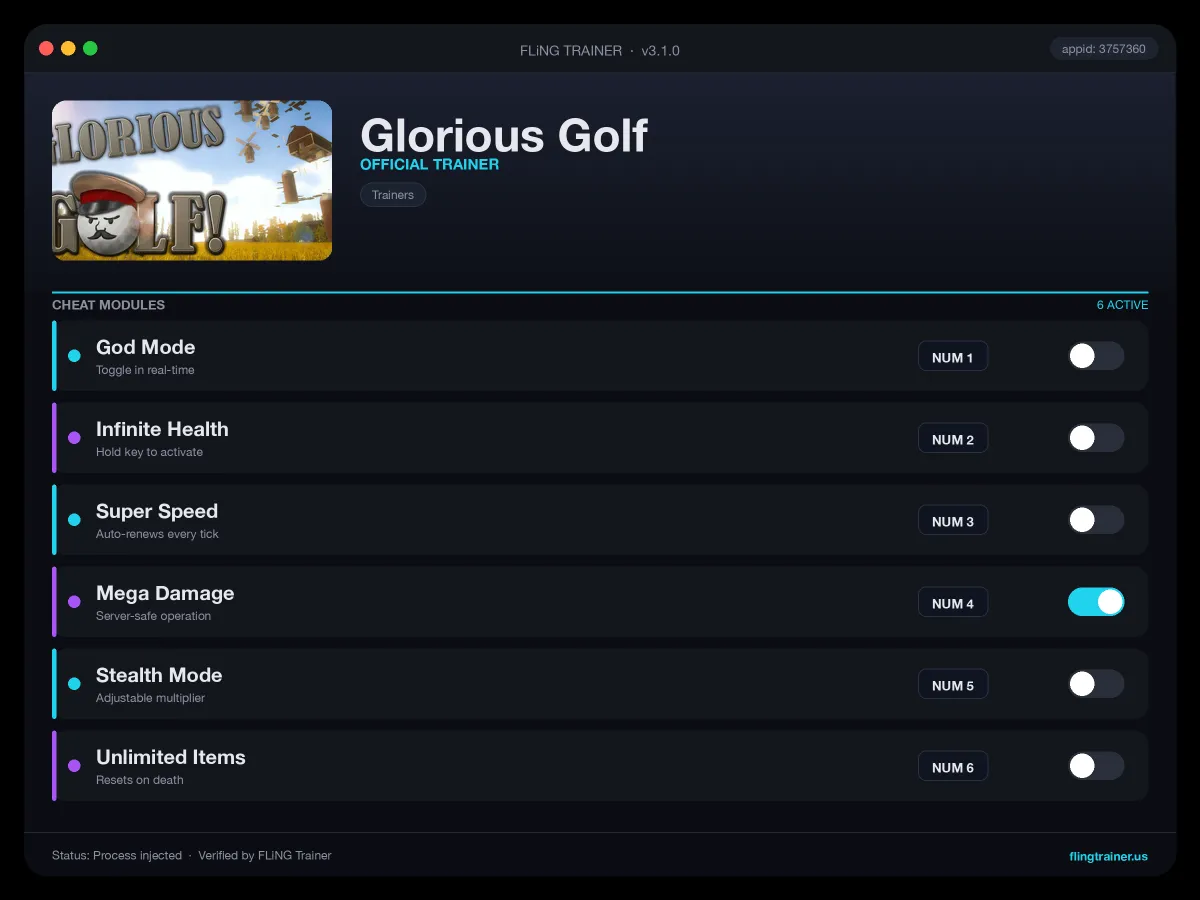 Glorious Golf Trainer interface