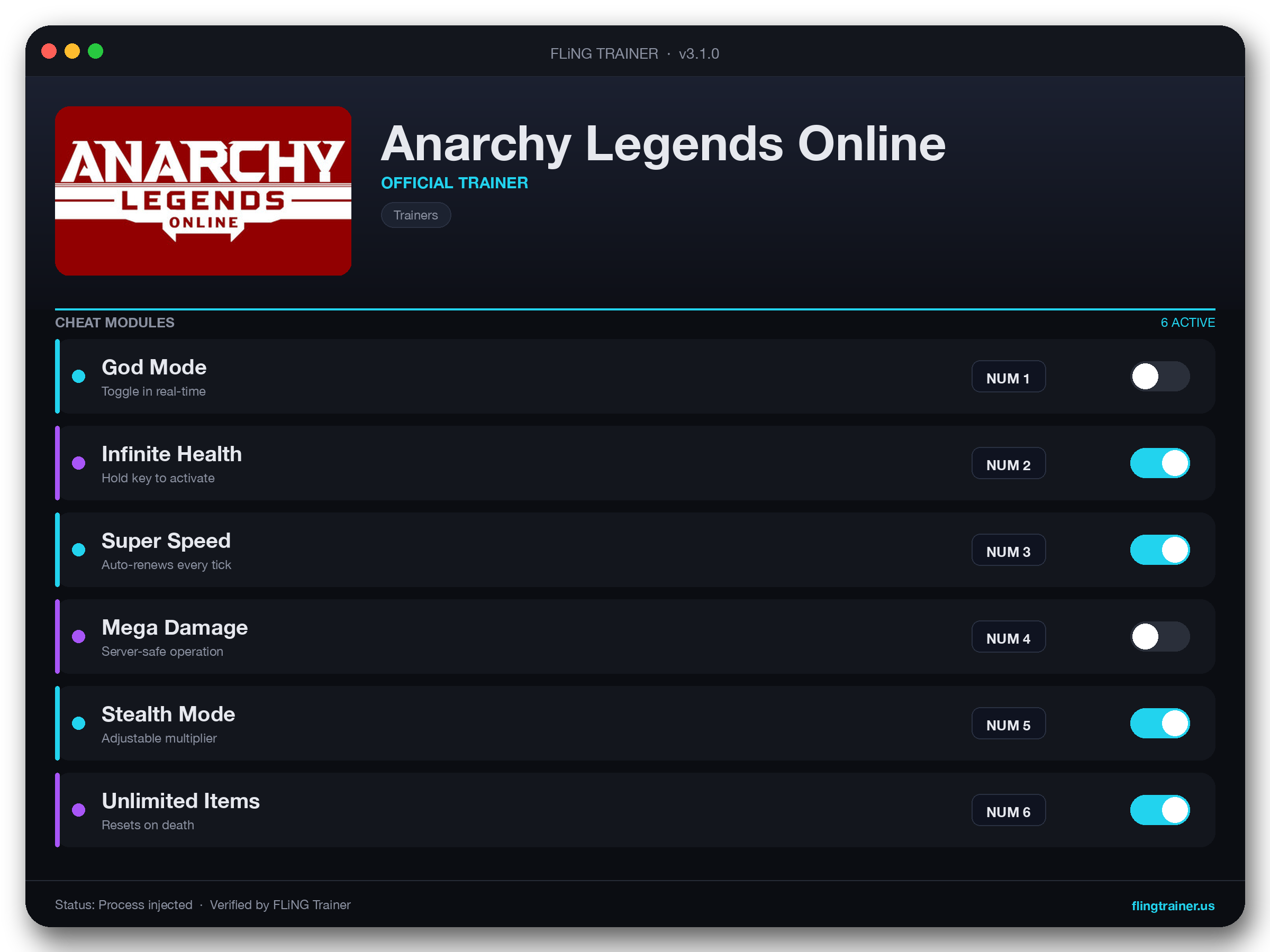 Anarchy Legends Online Trainer interface