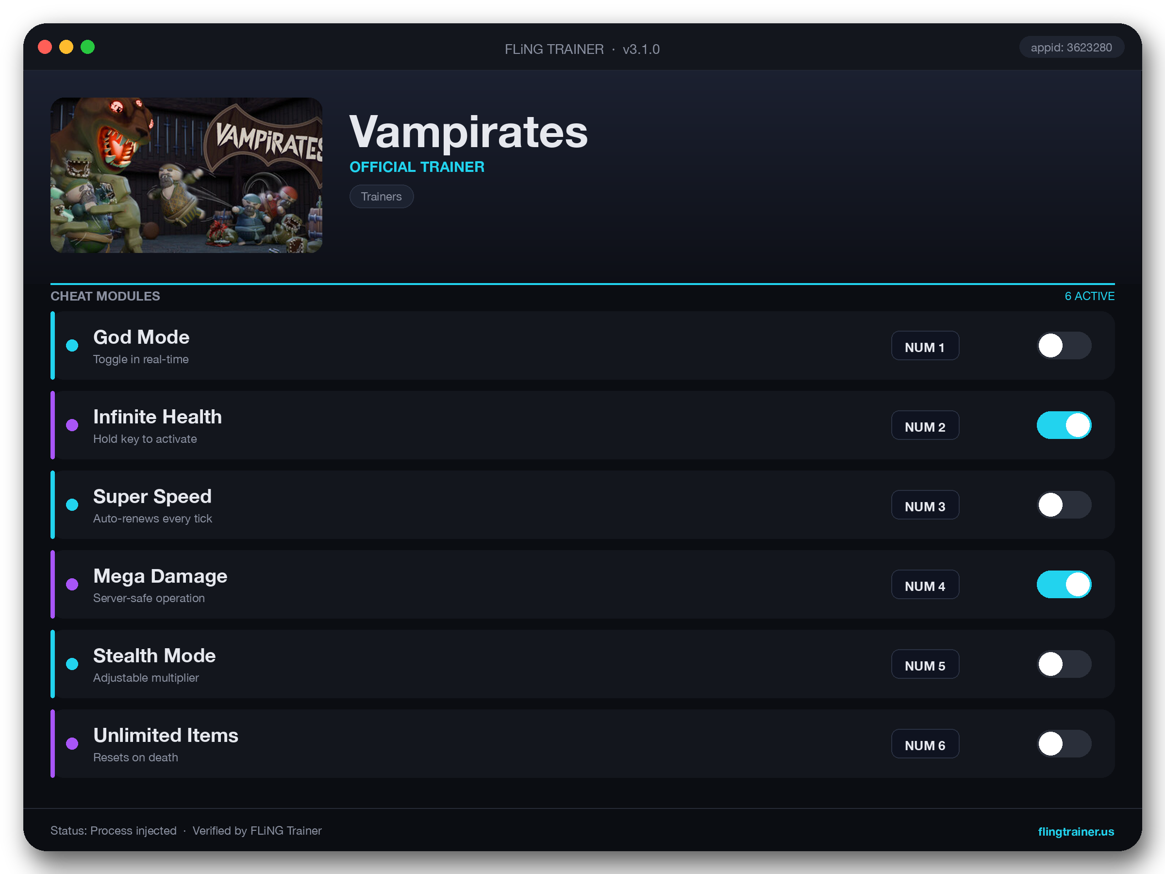 Vampirates Trainer interface