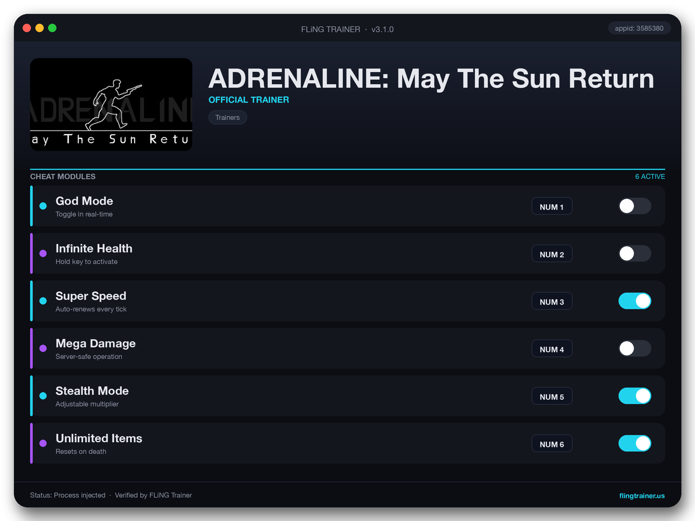 ADRENALINE: May The Sun Return Trainer interface