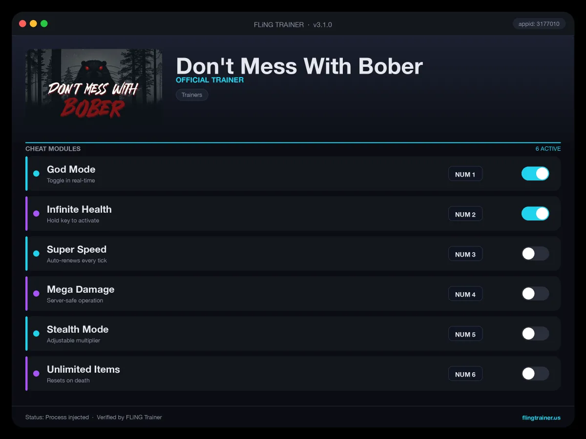 Don't Mess With Bober Trainer interface