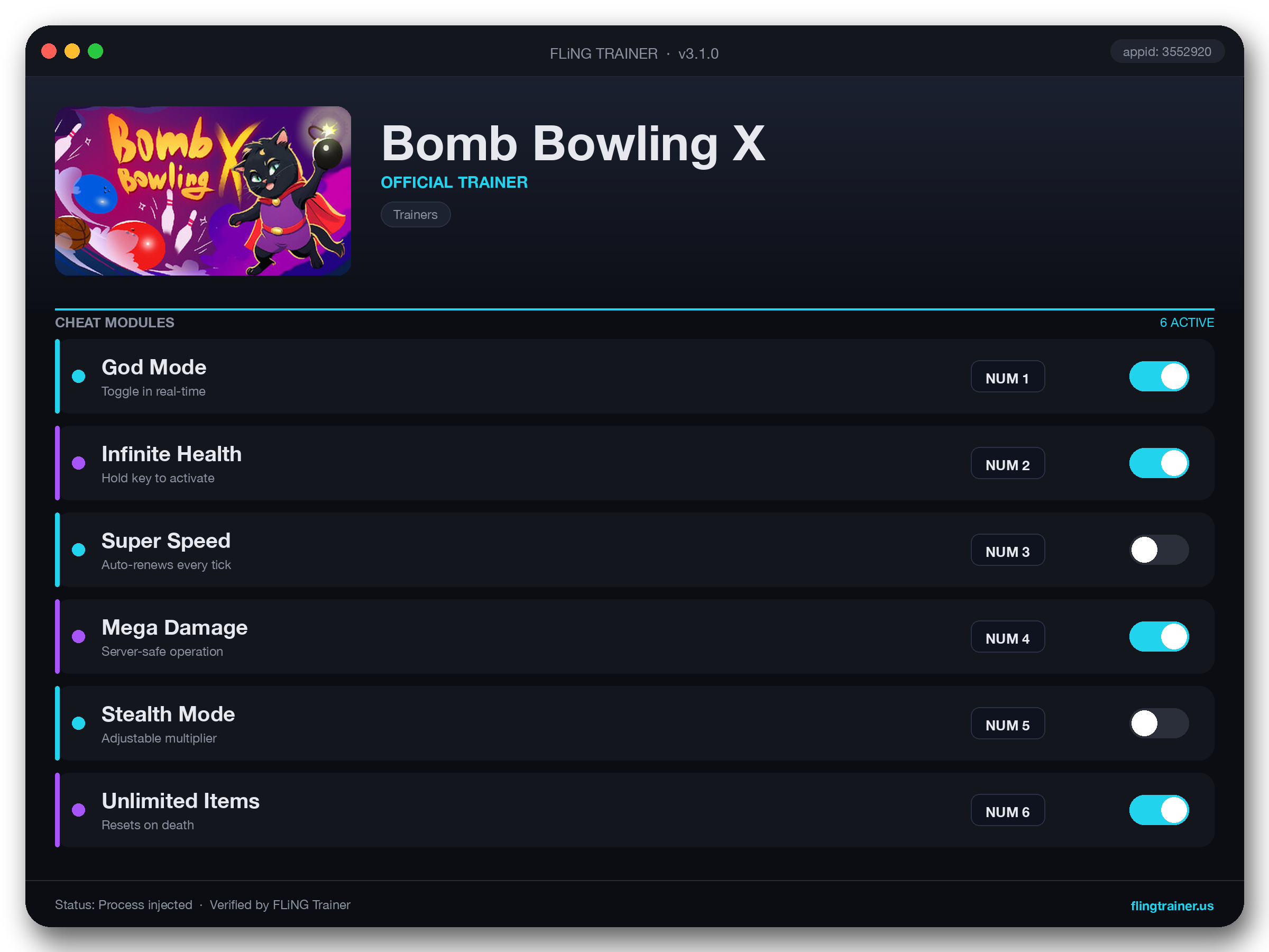 Bomb Bowling X Trainer interface