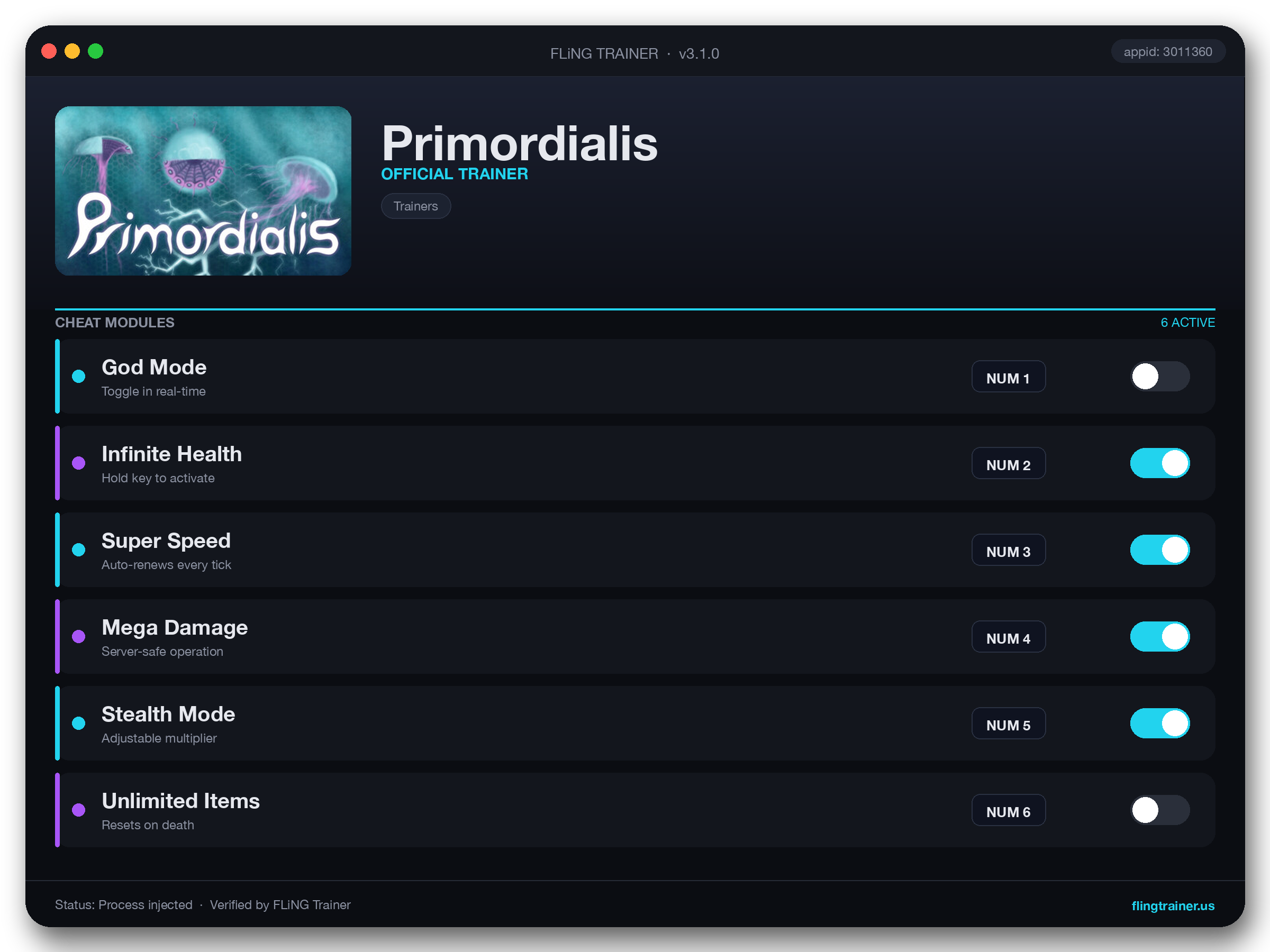 Primordialis Trainer interface