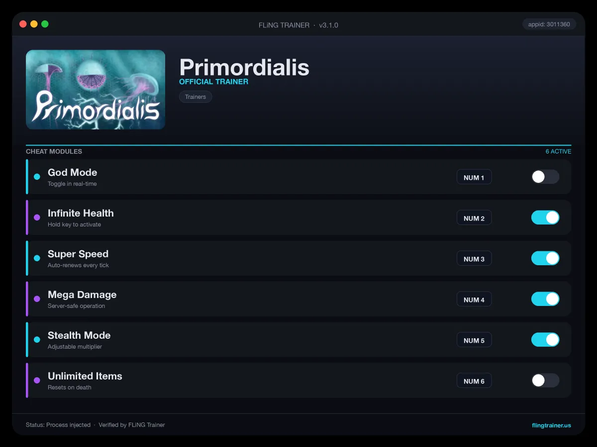 Primordialis Trainer interface
