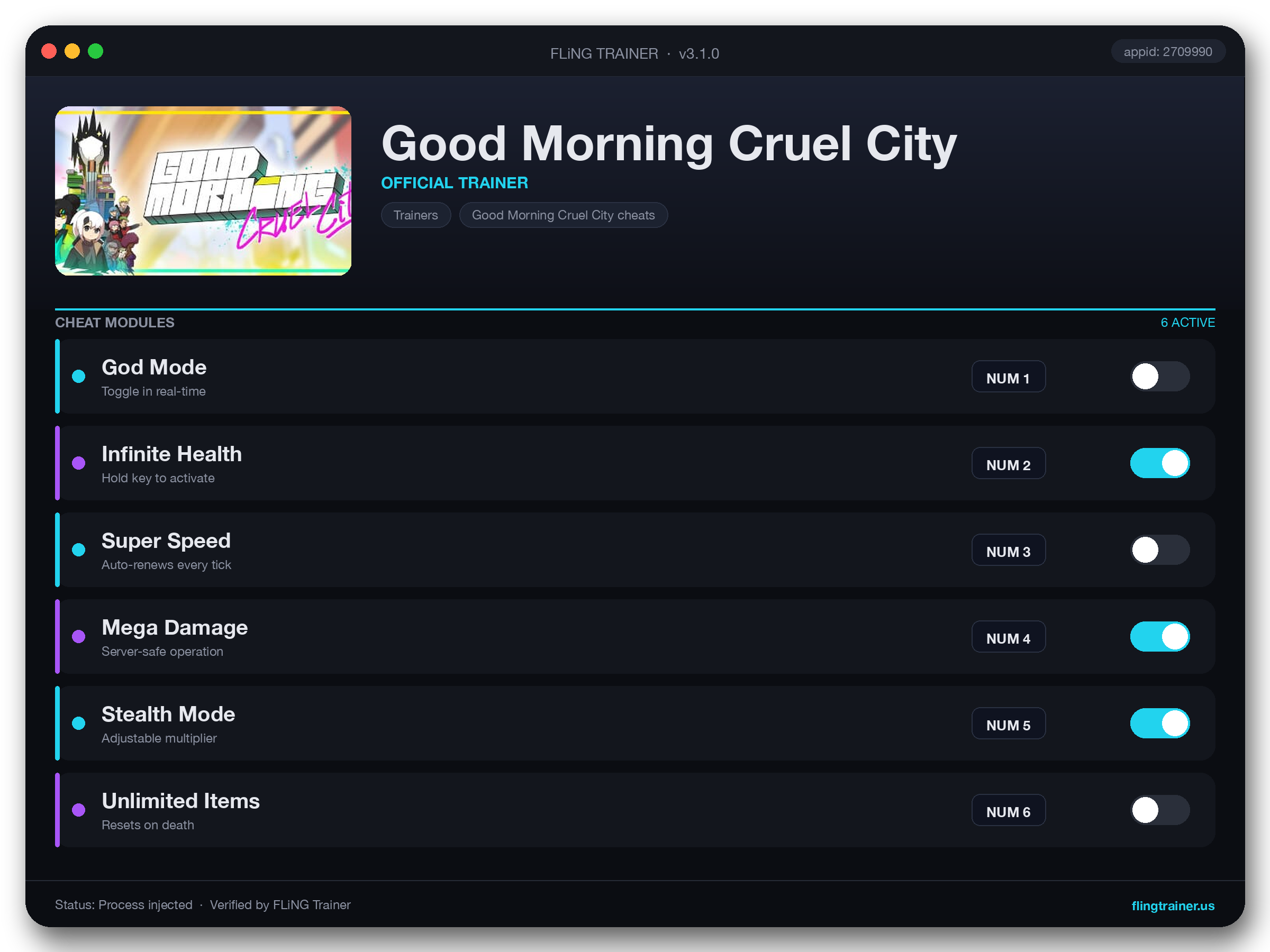 Good Morning Cruel City Trainer interface