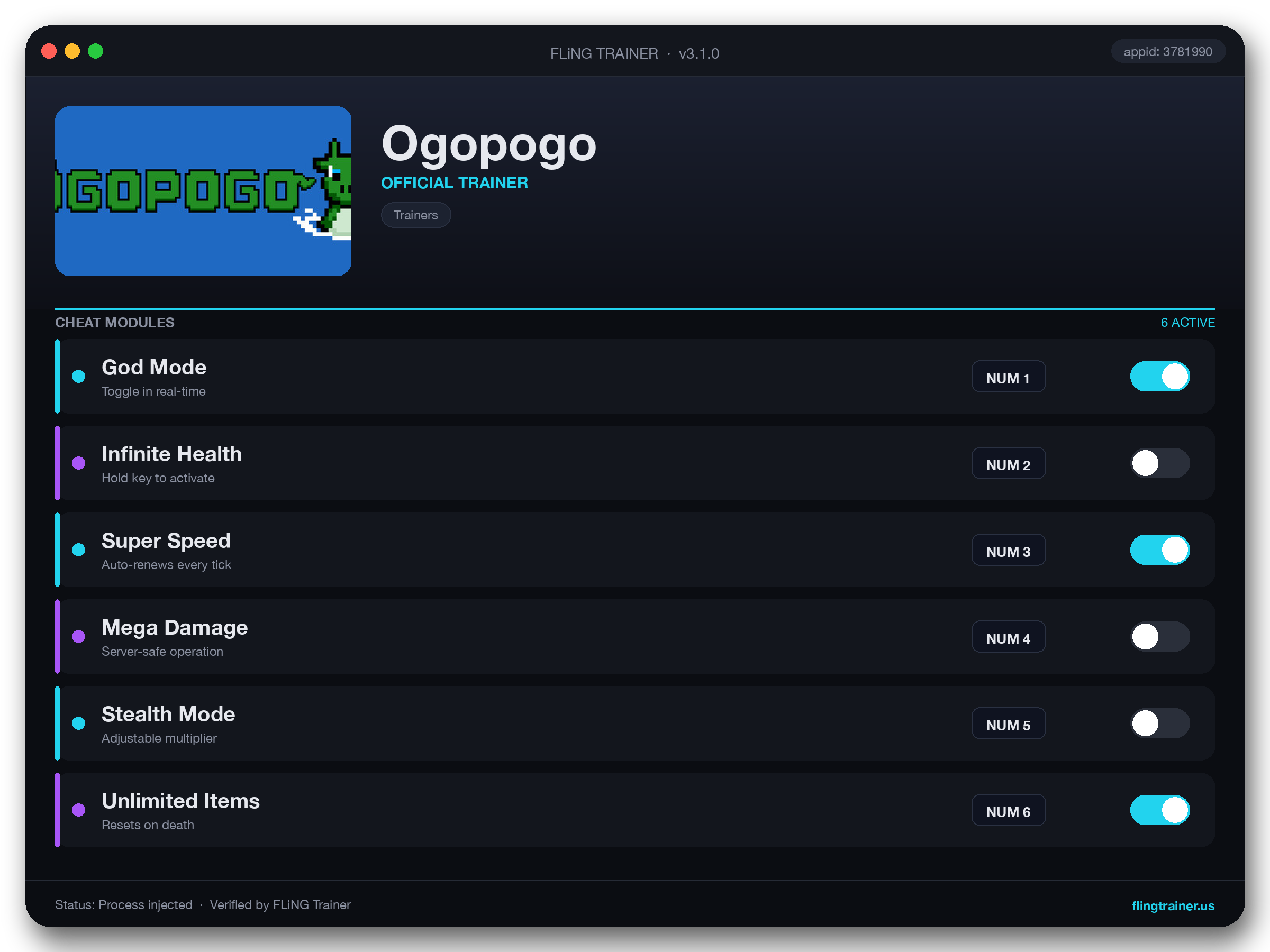 Ogopogo Trainer interface