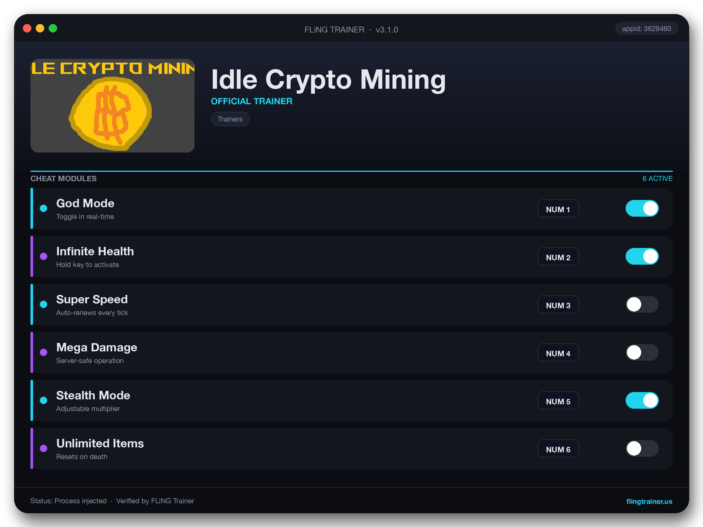 Idle Crypto Mining Trainer interface